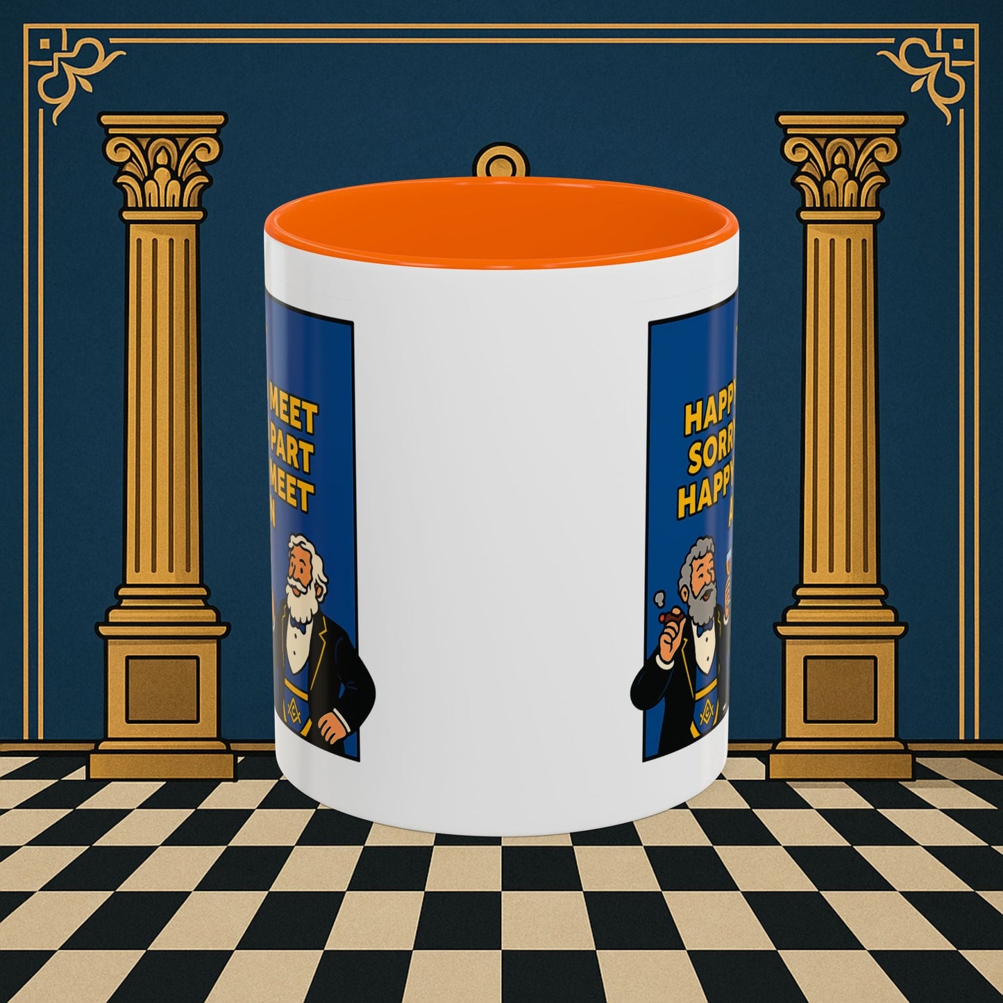 Masonic Mugs Ready to Go – Happy to Meet Again (Accent Coloured 11oz Mug) Printify