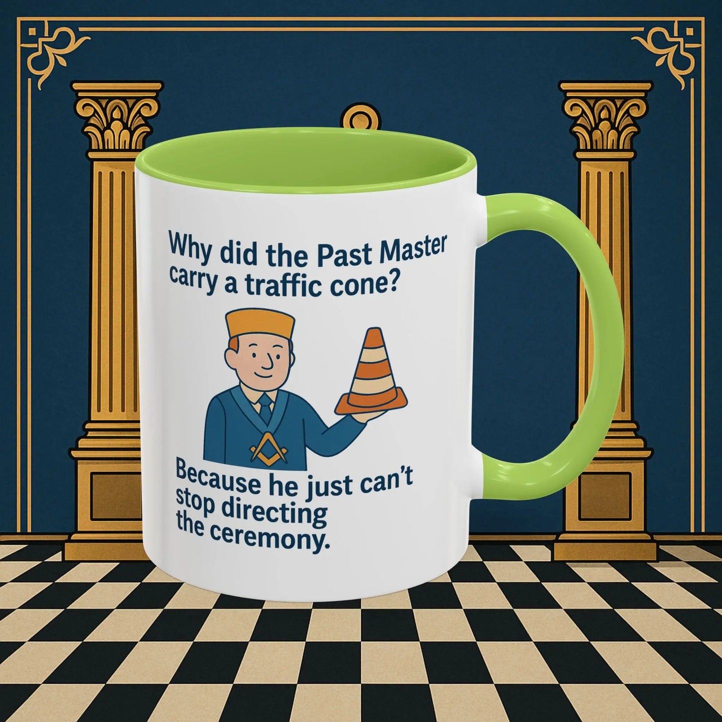 Masonic Mugs Ready to Go – Past Master with a Traffic Cone (Accent Coloured 11oz Mug) Printify