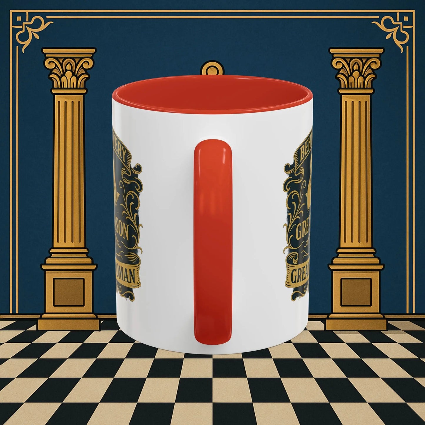 Masonic Mugs – Behind Every Great Mason (Accent Coloured 11oz Mug) Printify