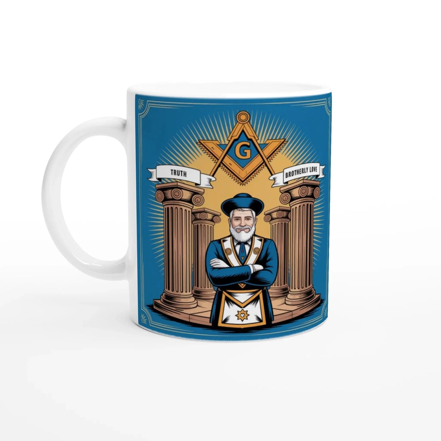 Personalised Master Mason Truth and Brotherly Love - 11oz Ceramic with Coloured Handle and Rim - Masonic Mugs
