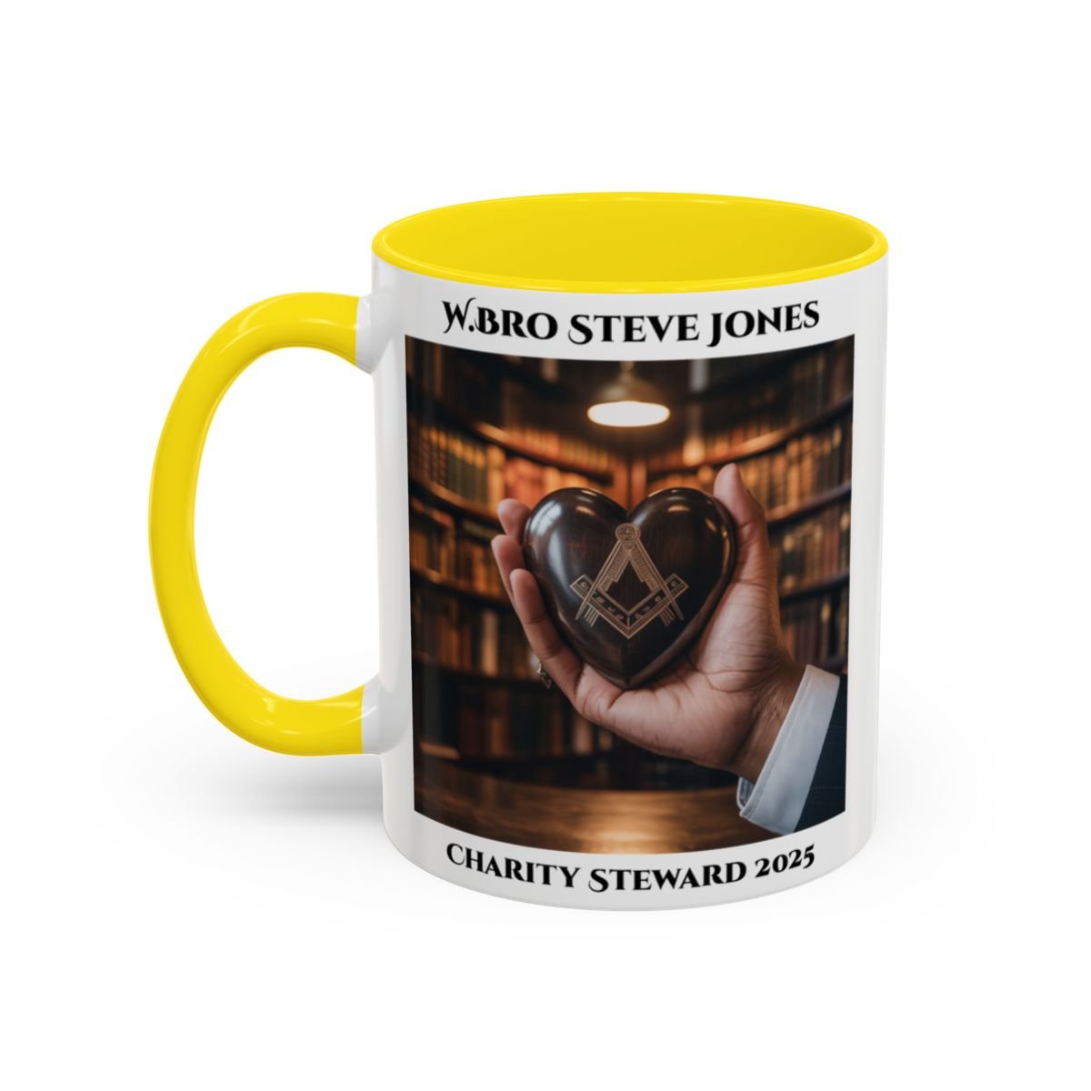 Premium Personalised Freemason Colour Rim Mug - Charity Steward Design - Heart in Hand - Masonic Mugs