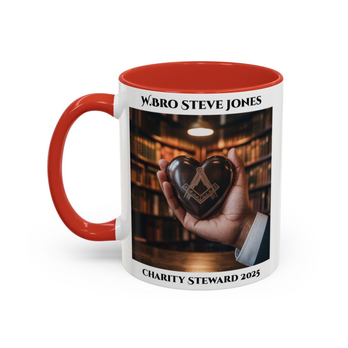 Premium Personalised Freemason Colour Rim Mug - Charity Steward Design - Heart in Hand - Masonic Mugs
