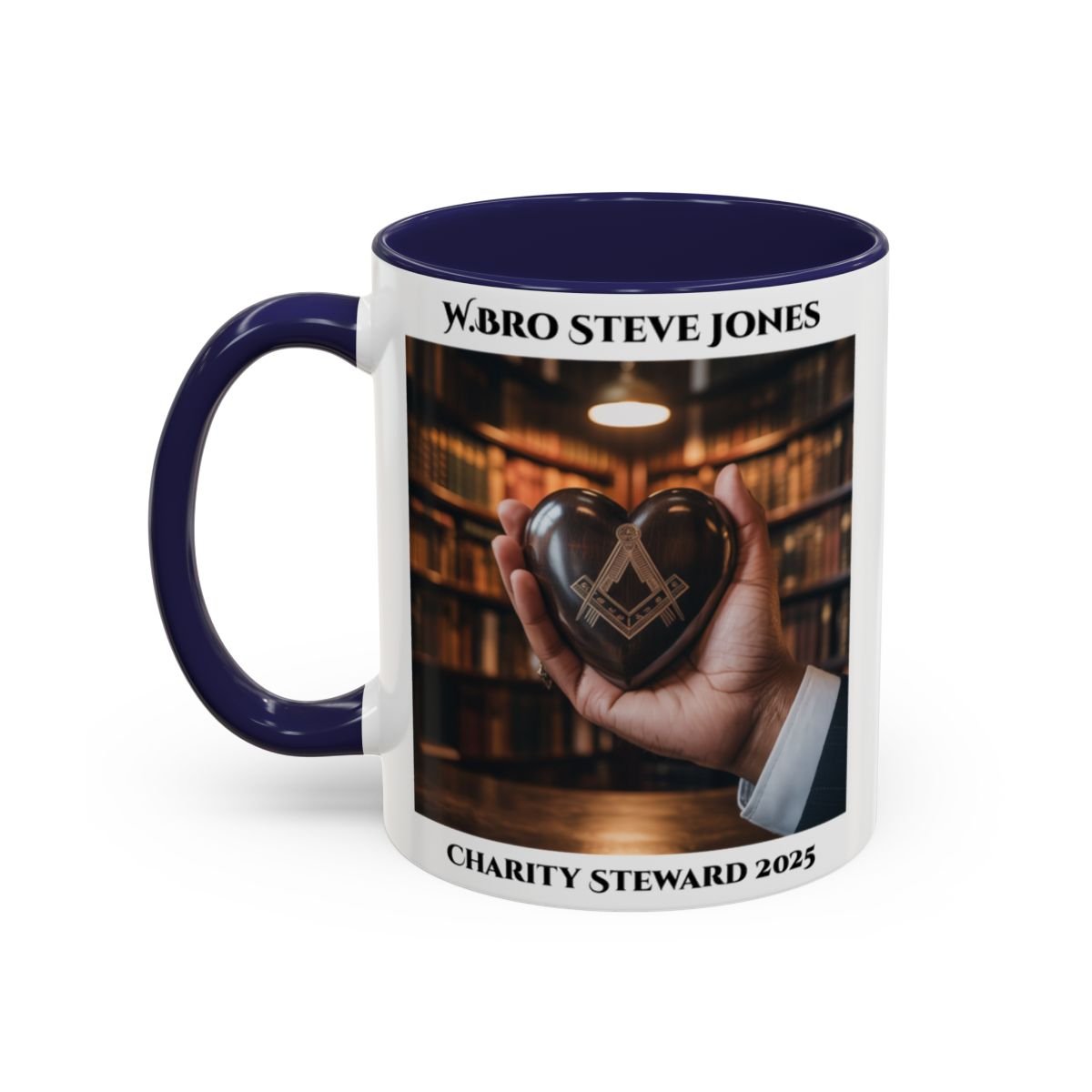 Premium Personalised Freemason Colour Rim Mug - Charity Steward Design - Heart in Hand - Masonic Mugs