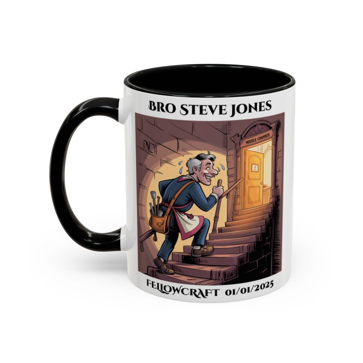 Premium Personalised Freemason Colour Rim Mug - Fellowcraft - Masonic Mugs