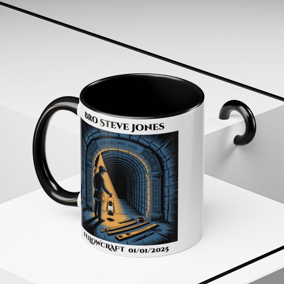 Premium Personalised Freemason Colour Rim Mug - Fellowcraft - The Middle Chamber - Masonic Mugs