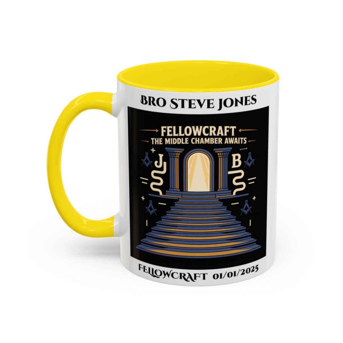 Premium Personalised Freemason Colour Rim Mug - Fellowcraft - The middle chamber awaits - Masonic Mugs