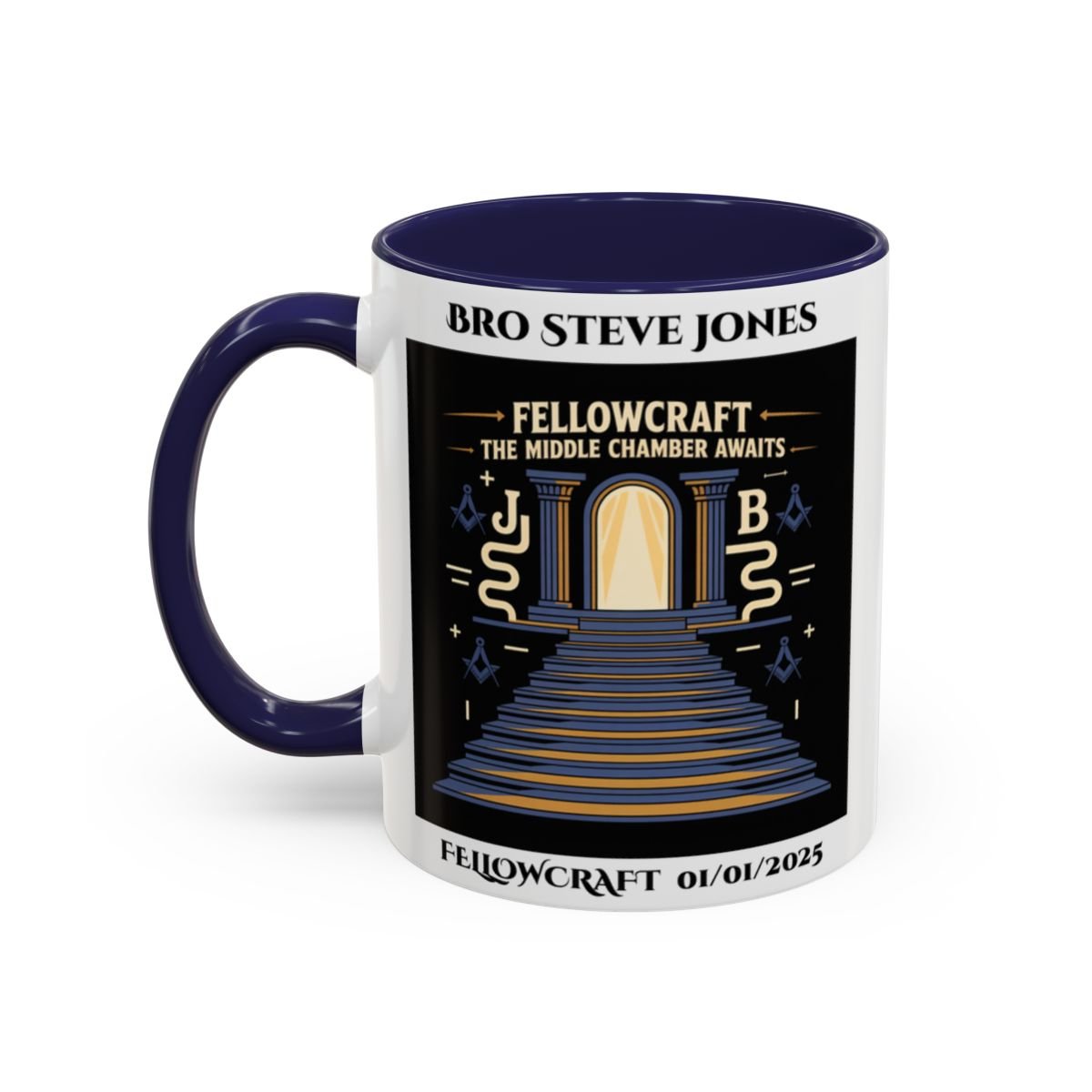 Premium Personalised Freemason Colour Rim Mug - Fellowcraft - The middle chamber awaits - Masonic Mugs