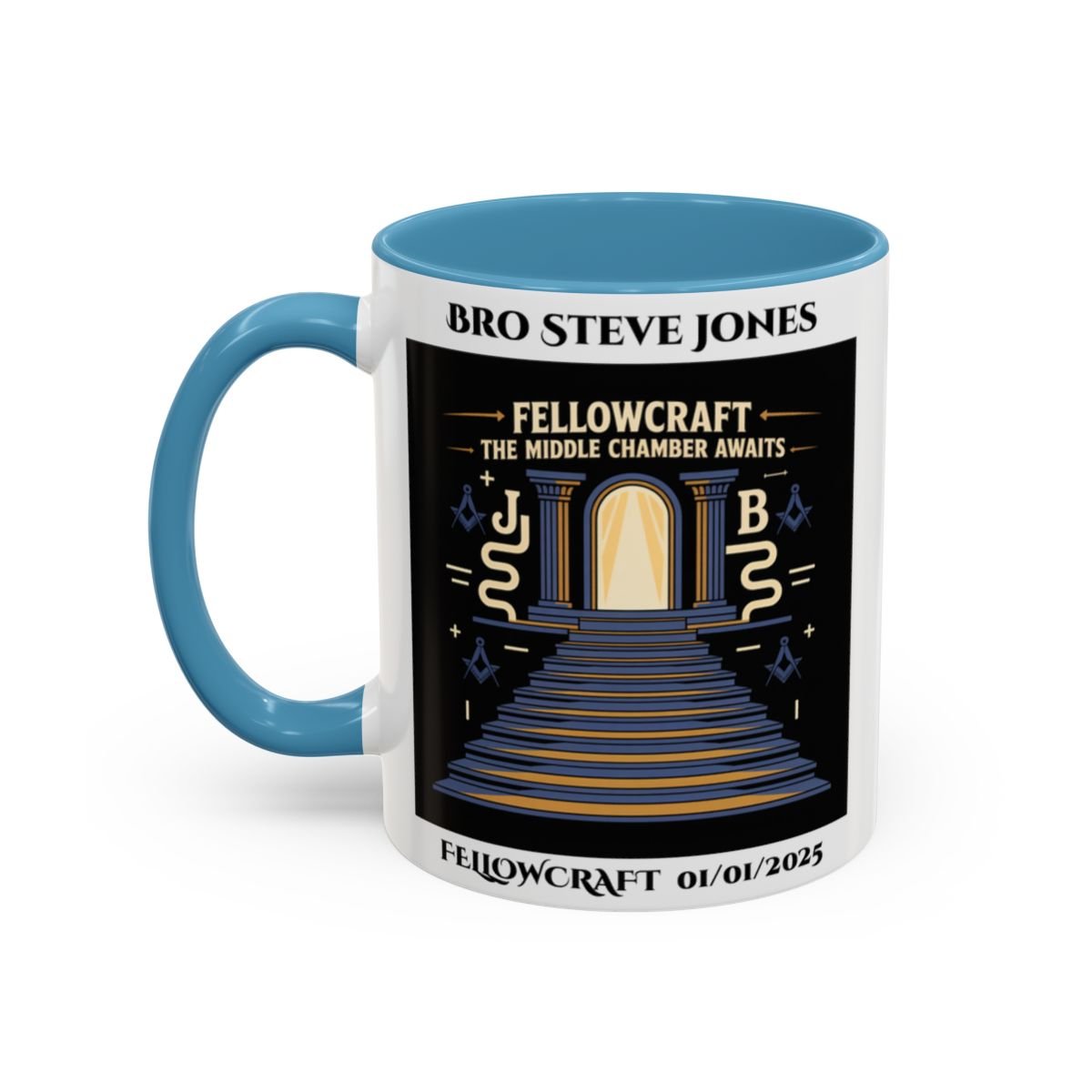 Premium Personalised Freemason Colour Rim Mug - Fellowcraft - The middle chamber awaits - Masonic Mugs