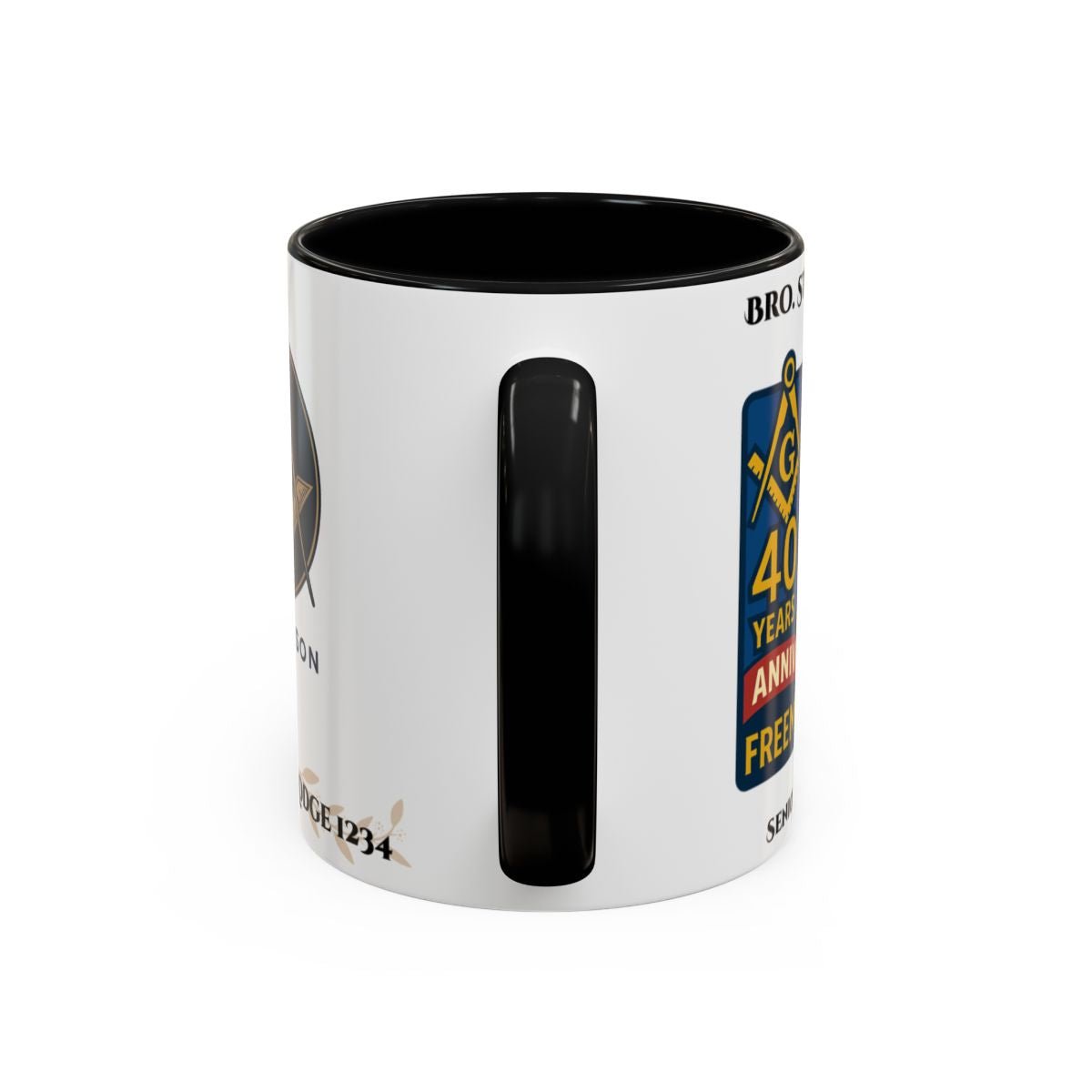 Premium Personalised Freemason Colour Rim Mug - Individual 40 years service - Masonic Mugs