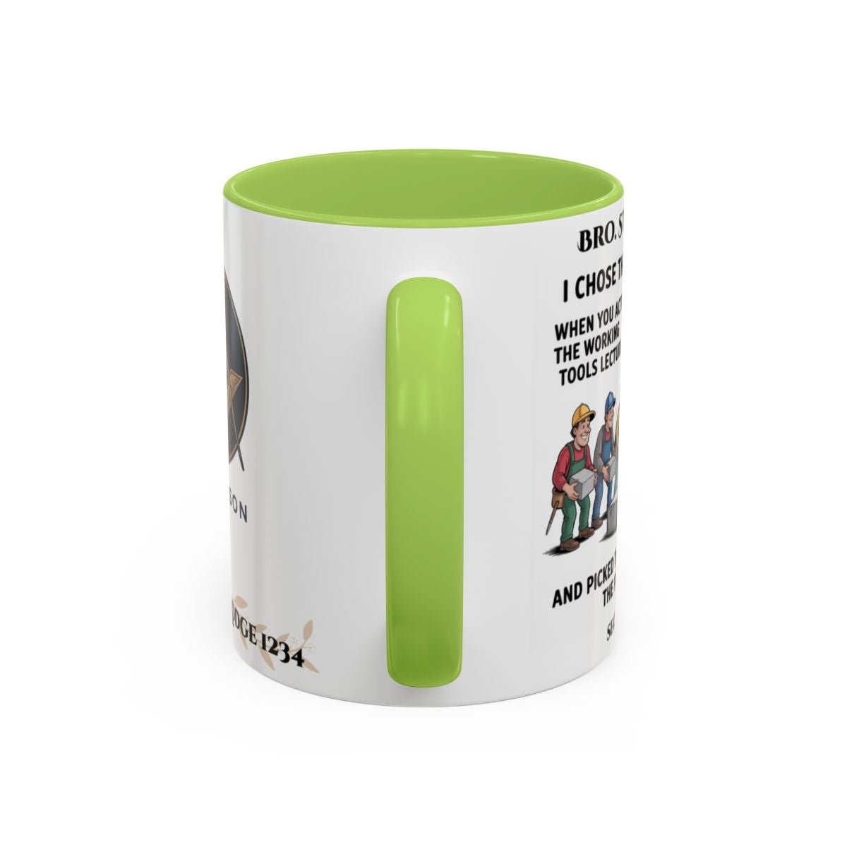 Premium Personalised Freemason Colour Rim Mug - Mark Choosing the right stone - Masonic Mugs