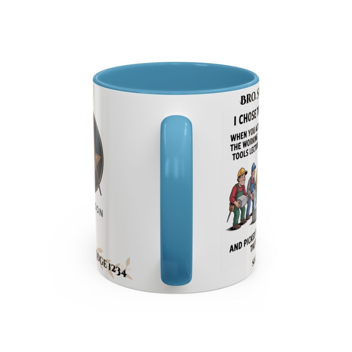 Premium Personalised Freemason Colour Rim Mug - Mark Choosing the right stone - Masonic Mugs