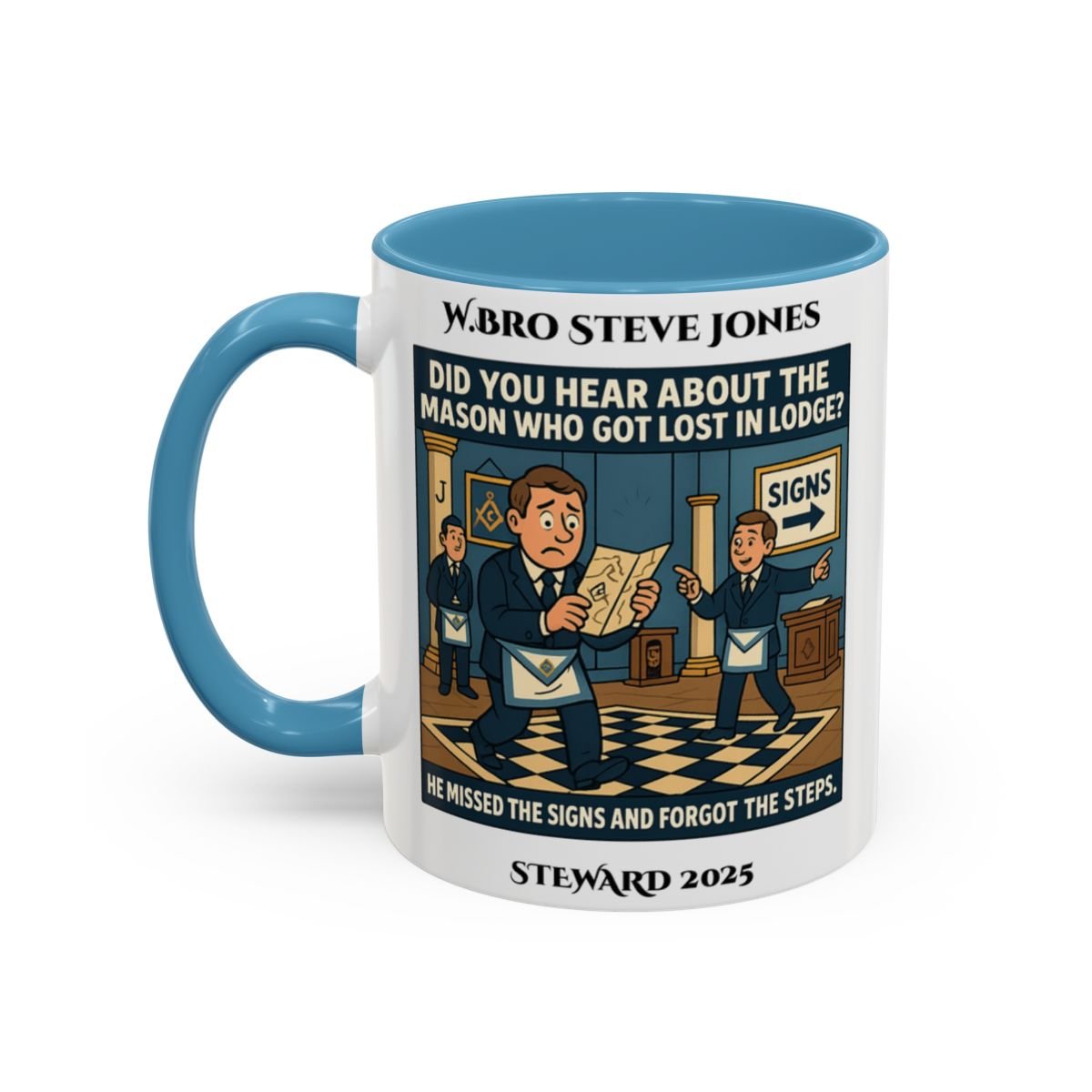 Premium Personalised Freemason Colour Rim Mug - Meme - missed the signs - Masonic Mugs