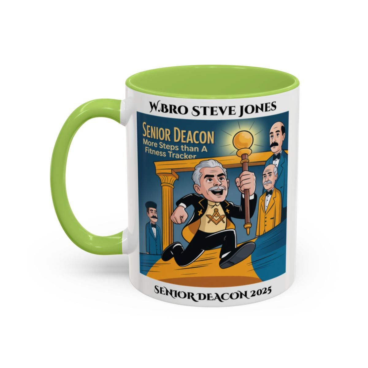 Premium Personalised Freemason Colour Rim Mug - Senior Deacon Design - More steps than a fitness tracker - Masonic Mugs