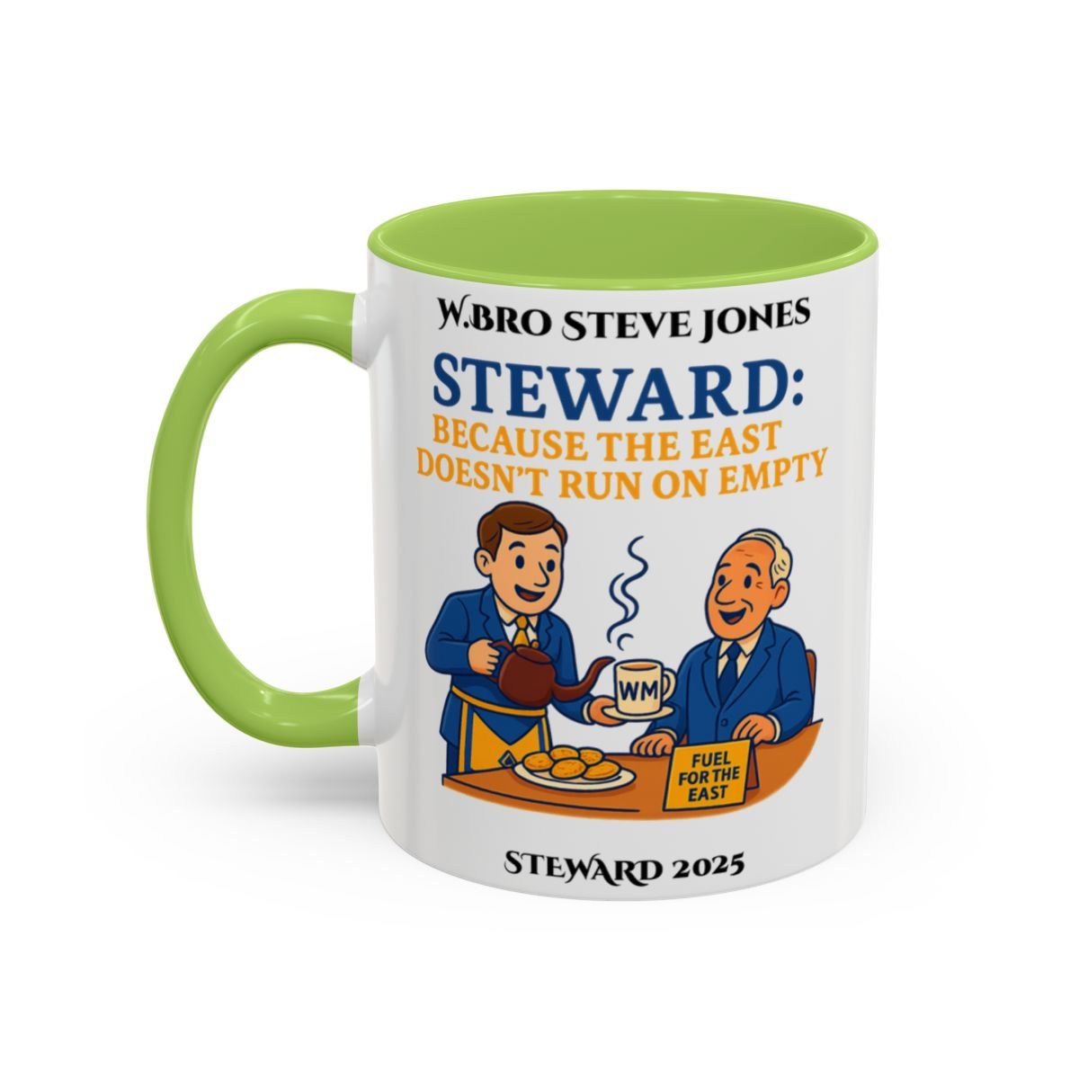 Premium Personalised Freemason Colour Rim Mug - Steward Design - Because the East Doesn't run on empty - Masonic Mugs