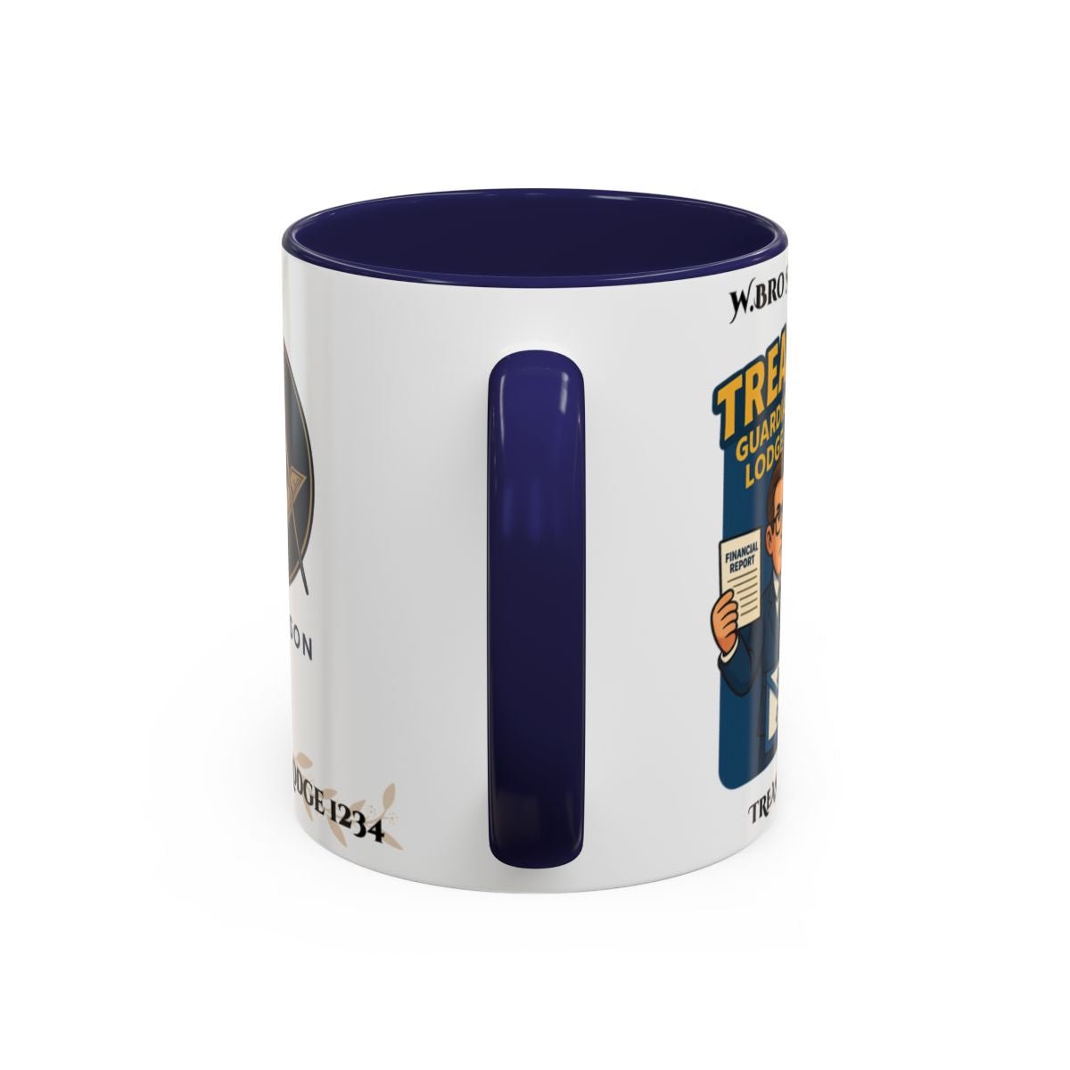 Premium Personalised Freemason Colour Rim Mug - Treasurer Design - Guardian of the lodge finances - Masonic Mugs