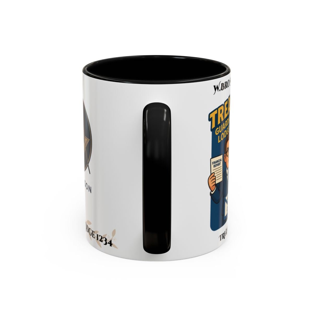 Premium Personalised Freemason Colour Rim Mug - Treasurer Design - Guardian of the lodge finances - Masonic Mugs