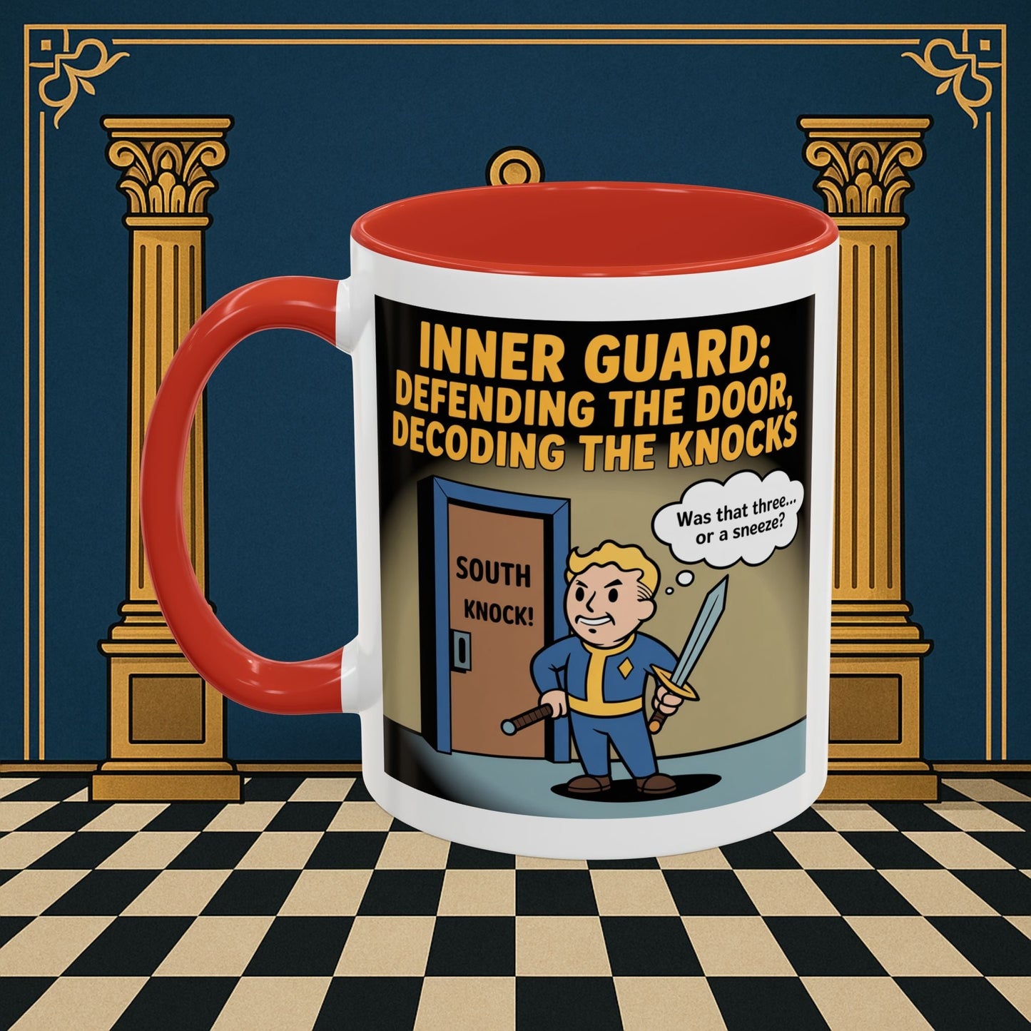 Premium Ready to Go Freemason Design | Accent Coloured 11oz Mug | Knock Knock | Inner Guard - Masonic Mugs