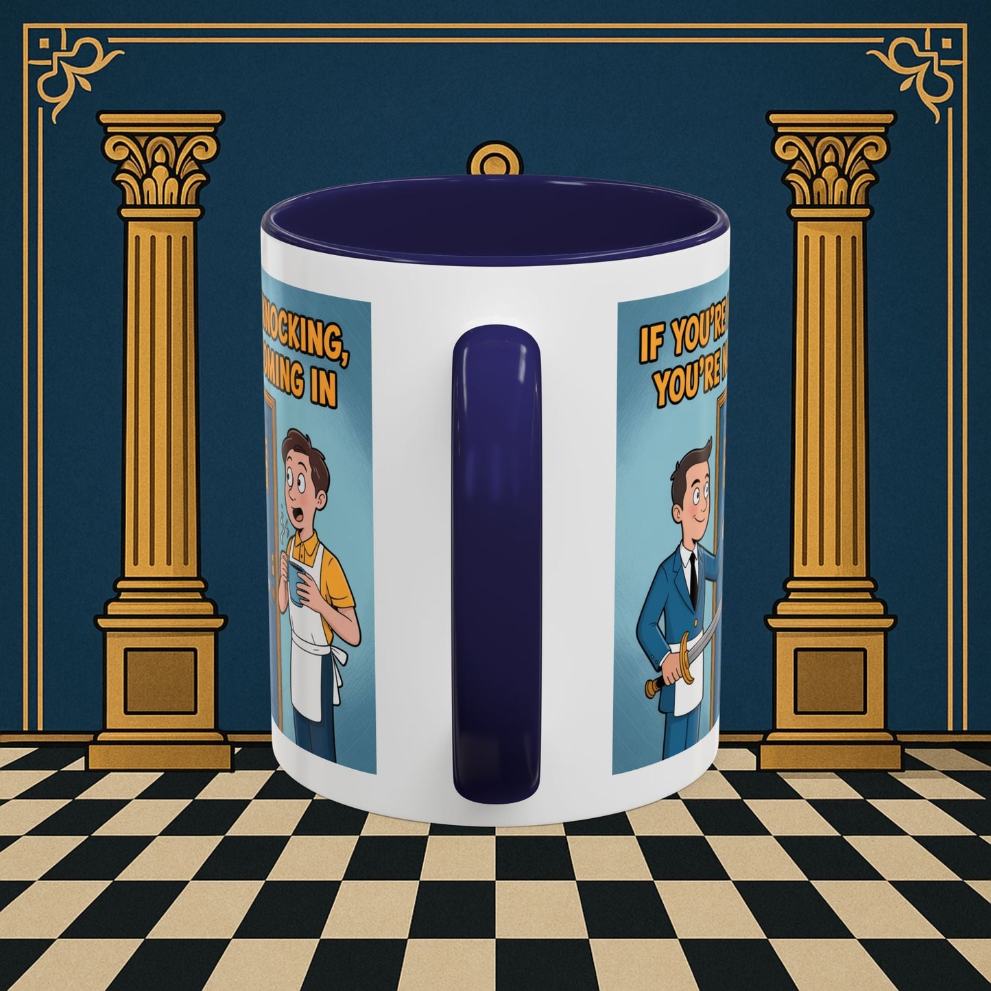 Premium Ready to Go Freemason Design | Accent Coloured 11oz Mug | Knock or Else | Inner Guard - Masonic Mugs