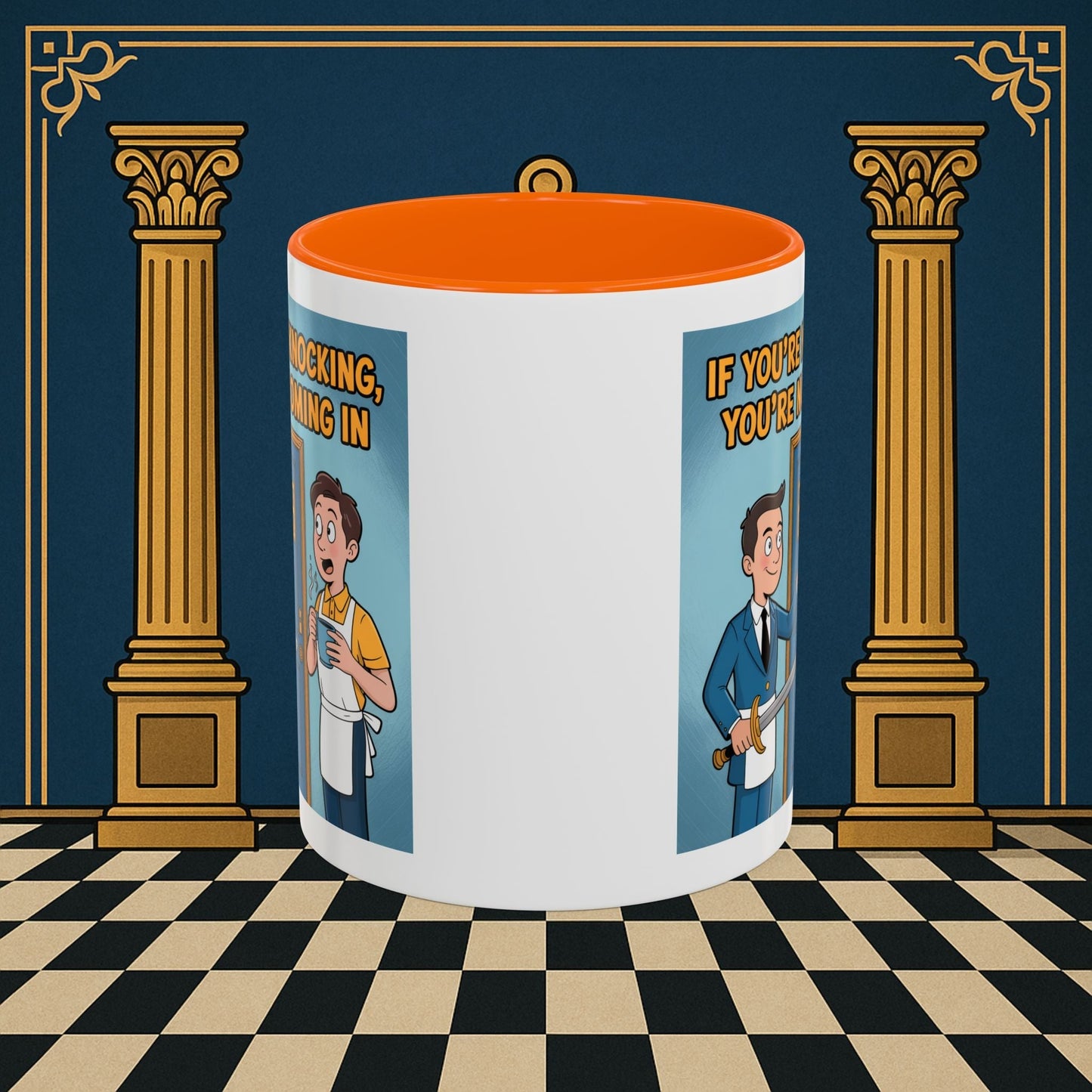 Premium Ready to Go Freemason Design | Accent Coloured 11oz Mug | Knock or Else | Inner Guard - Masonic Mugs