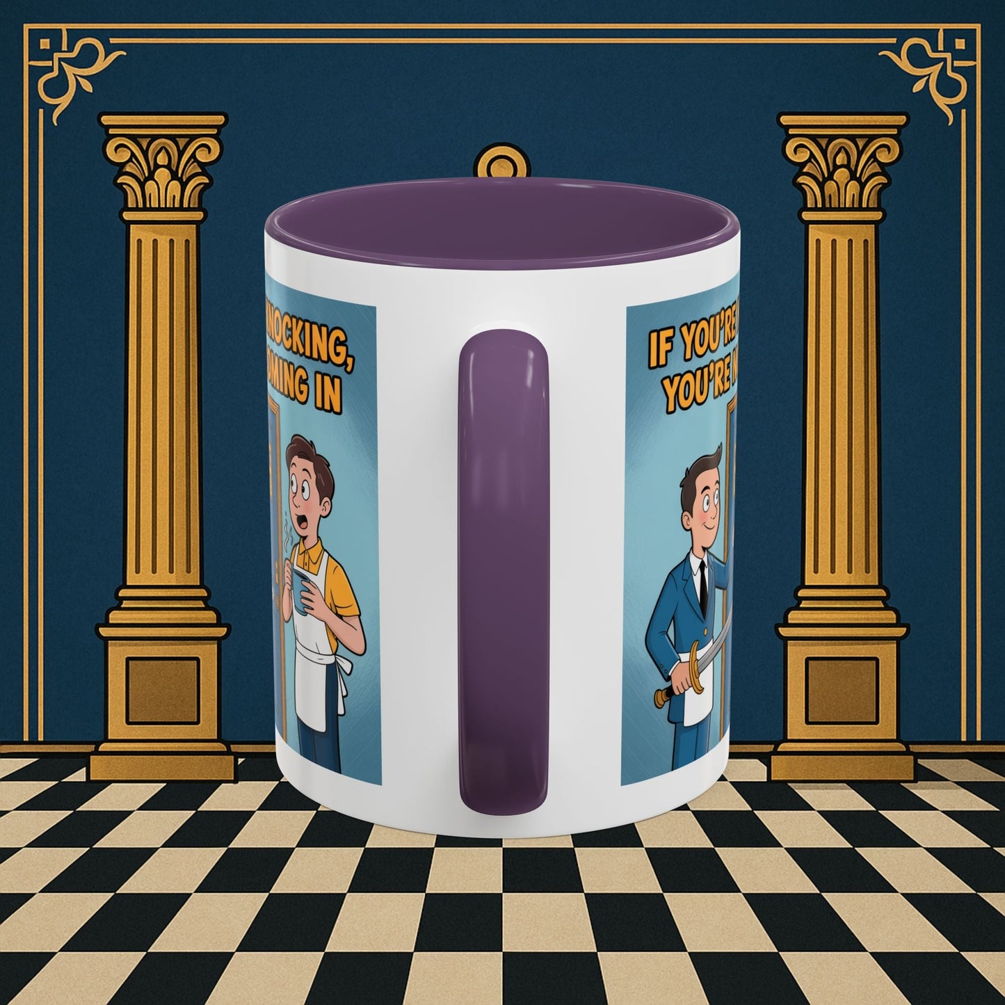 Premium Ready to Go Freemason Design | Accent Coloured 11oz Mug | Knock or Else | Inner Guard - Masonic Mugs