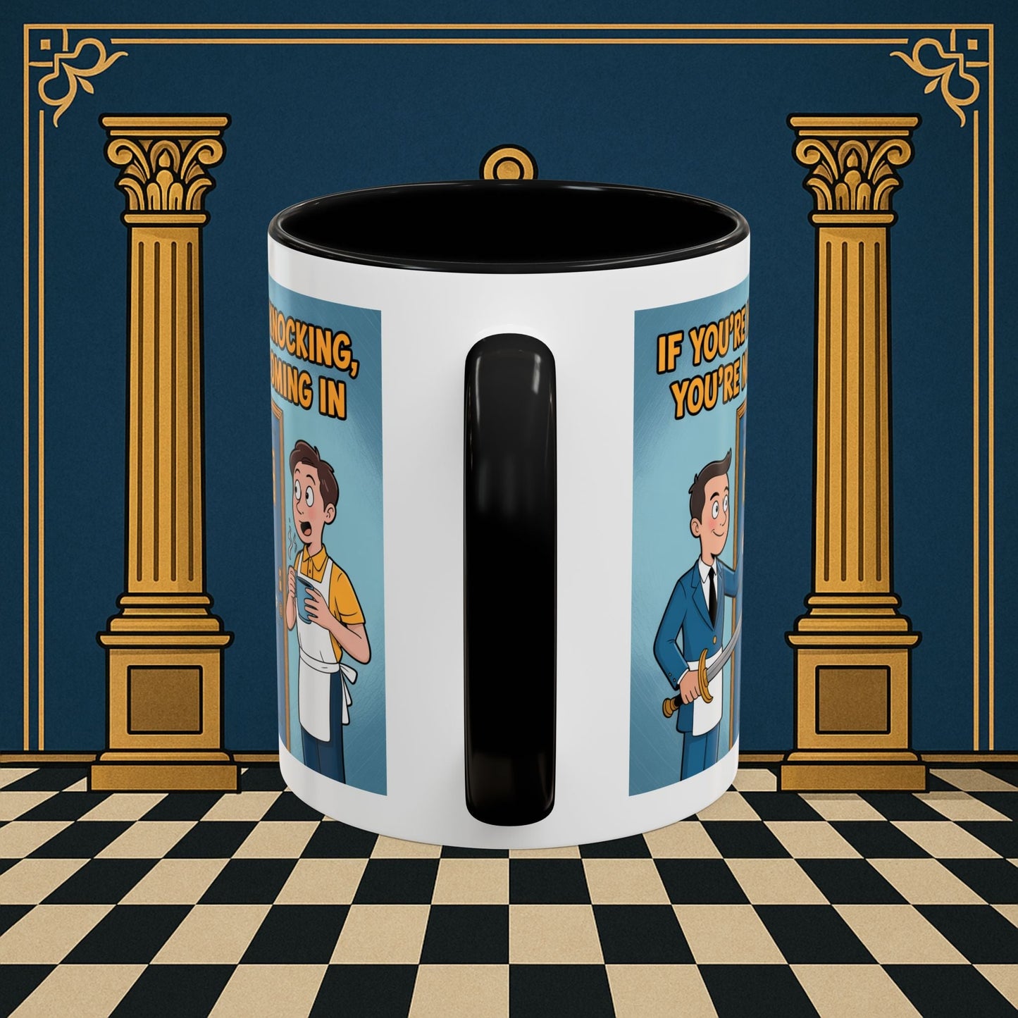 Premium Ready to Go Freemason Design | Accent Coloured 11oz Mug | Knock or Else | Inner Guard - Masonic Mugs