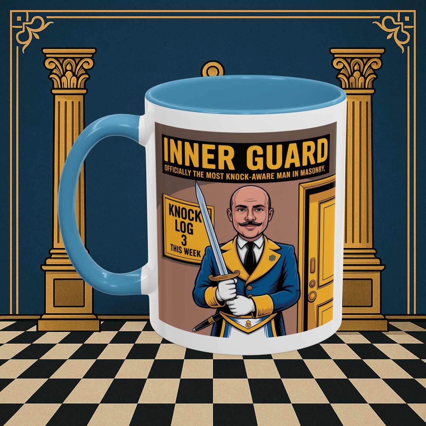 Premium Ready to Go Freemason Design | Accent Coloured 11oz Mug | The Knock Master | Inner Guard - Masonic Mugs