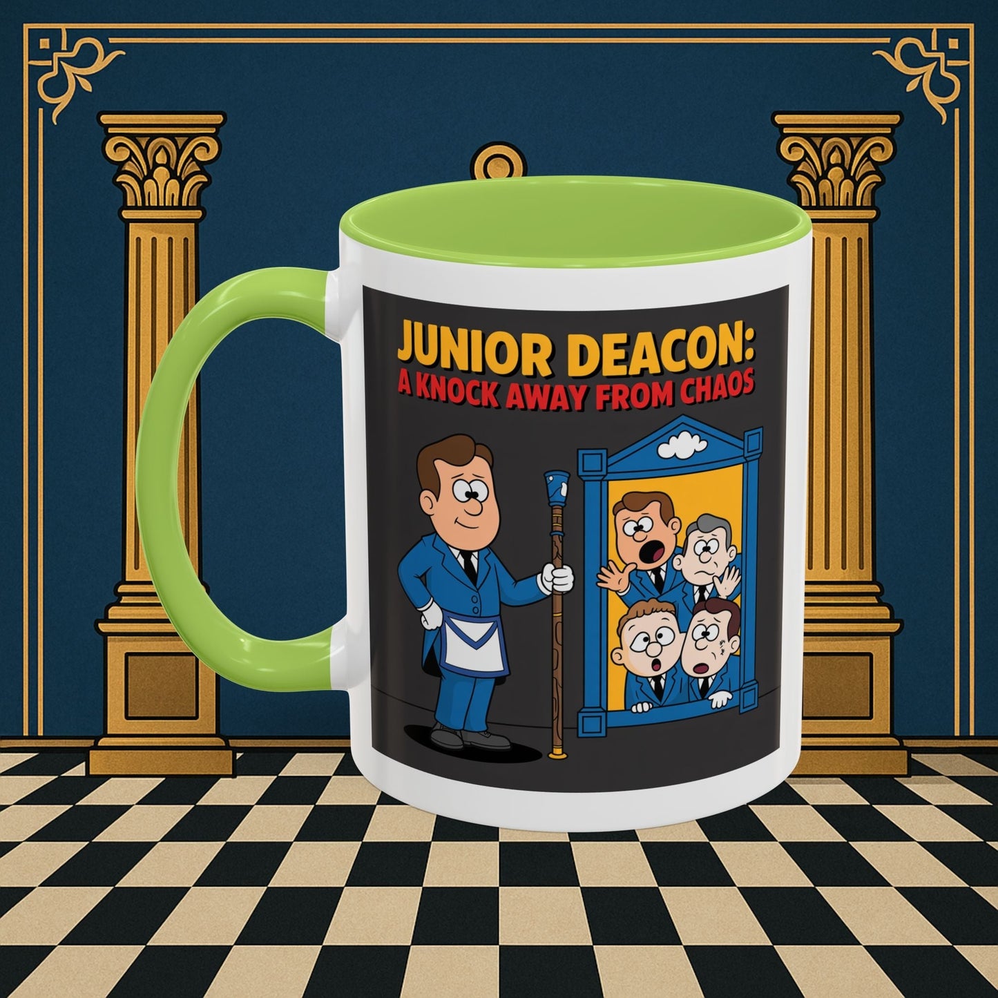 Premium Ready to Go Freemason Design | Junior Deacon: A Fraternal Threshold of Order, Visual Satire in Institutional Hierarchy | Junior Deacon - Masonic Mugs