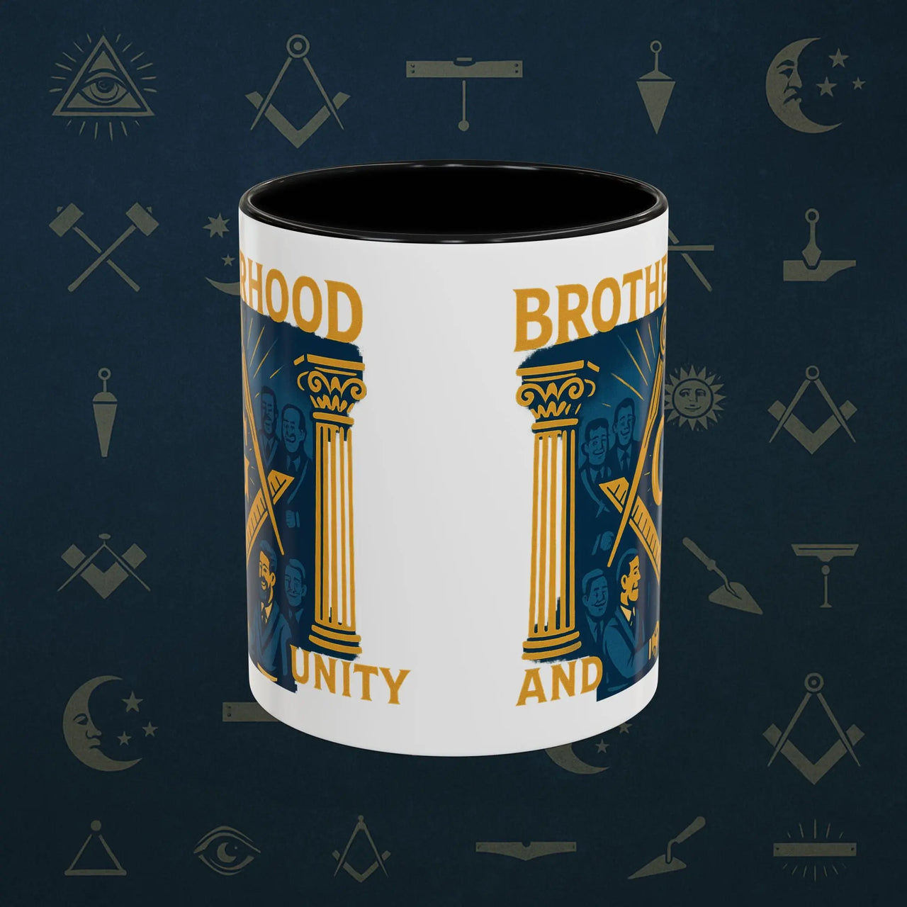 Masonic Mugs Ready to Go – Brotherhood and Unity (Accent Coloured 11oz Mug) Printify