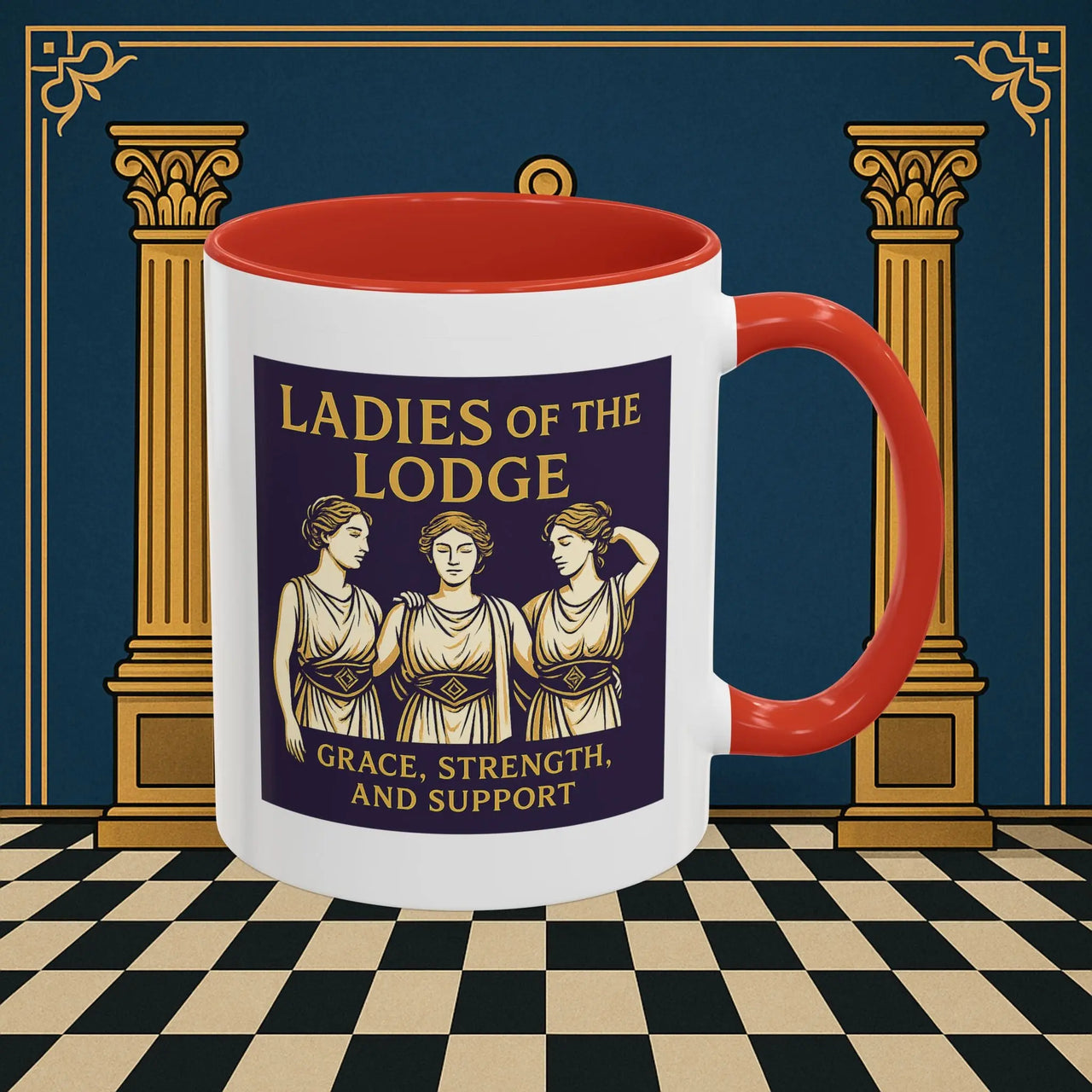 Masonic Mugs – Ladies of the Lodge: Grace, Strength & Support (Accent Coloured 11oz Mug) Printify