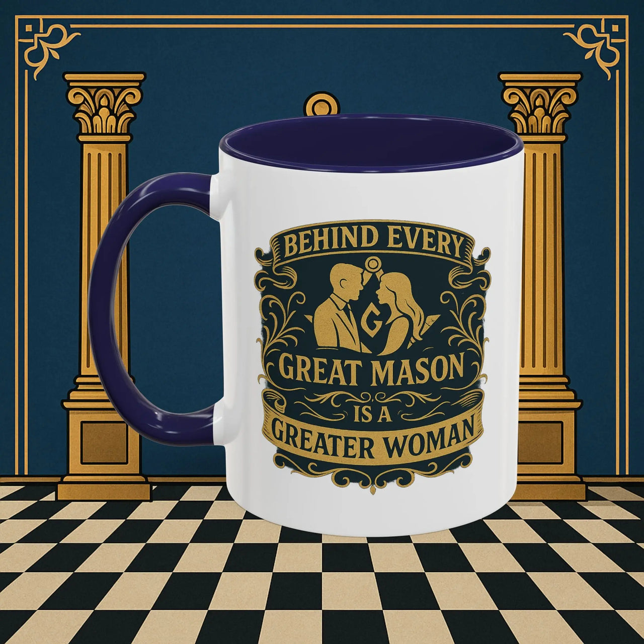 Masonic Mugs – Behind Every Great Mason (Accent Coloured 11oz Mug) Printify