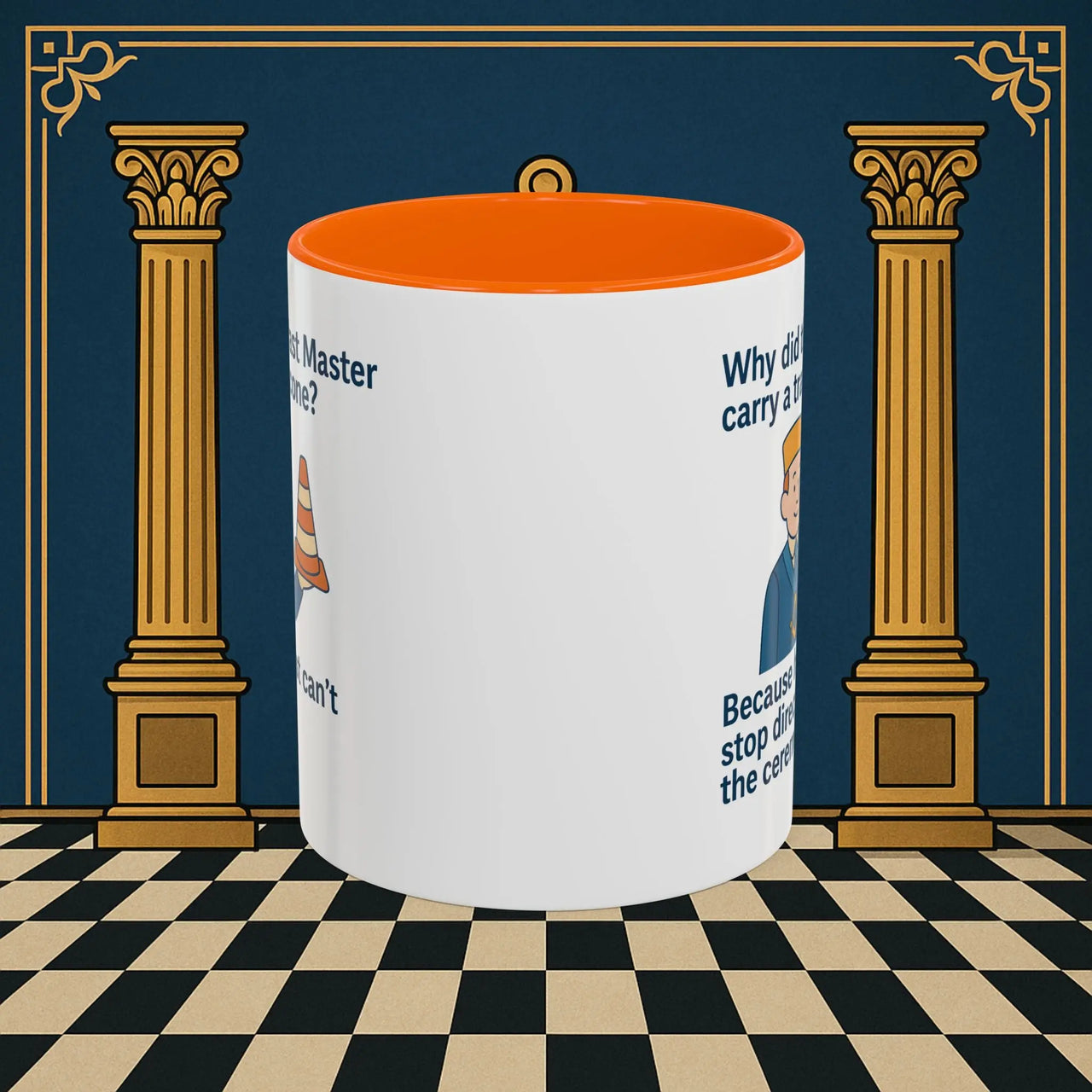 Masonic Mugs Ready to Go – Past Master with a Traffic Cone (Accent Coloured 11oz Mug) Printify