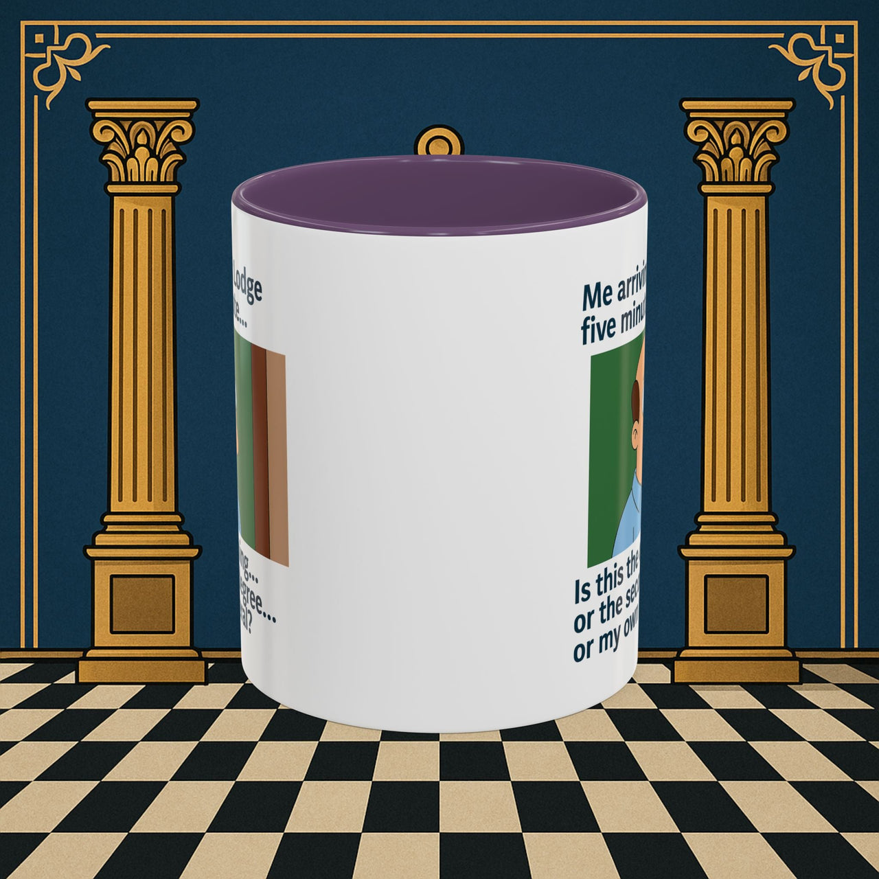 Masonic Mugs Ready to Go – Five Minutes Late (Accent Coloured 11oz Mug) Printify