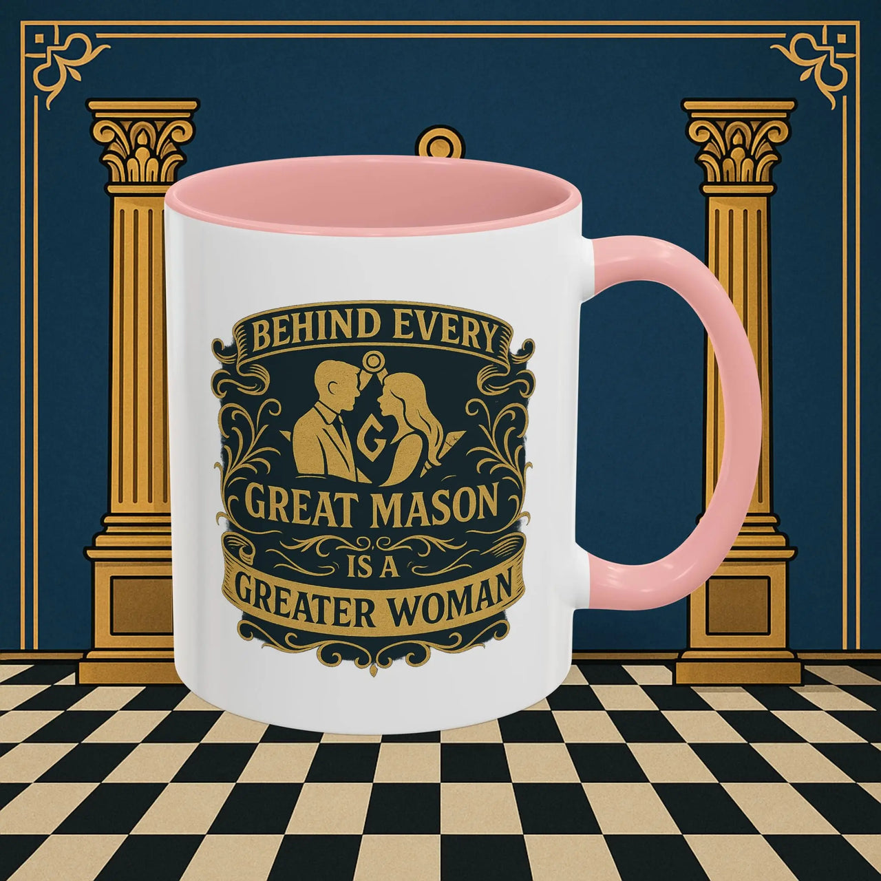 Masonic Mugs – Behind Every Great Mason (Accent Coloured 11oz Mug) Printify
