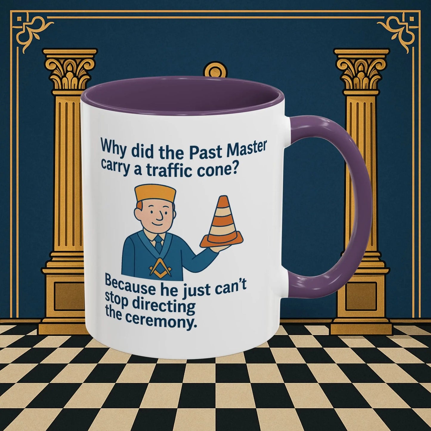 Masonic Mugs Ready to Go – Past Master with a Traffic Cone (Accent Coloured 11oz Mug) Printify