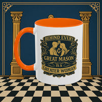 Masonic Mugs – Behind Every Great Mason (Accent Coloured 11oz Mug) Printify