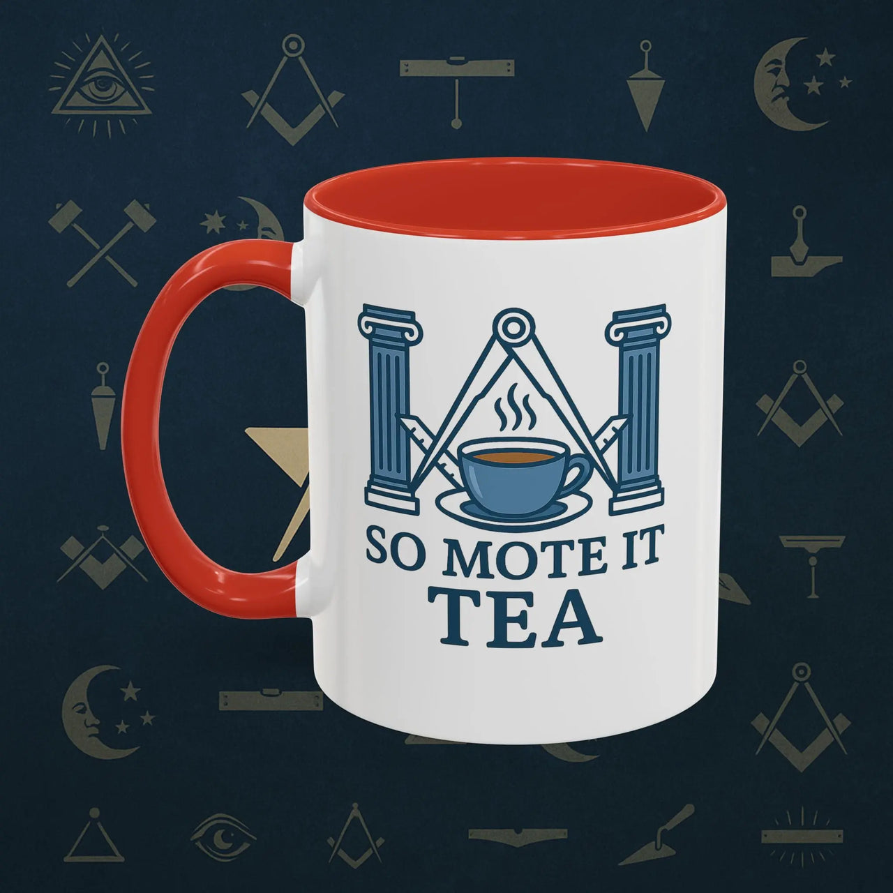 Masonic Mugs Ready to Go – So Mote It Tea (Accent Coloured 11oz Mug) Printify