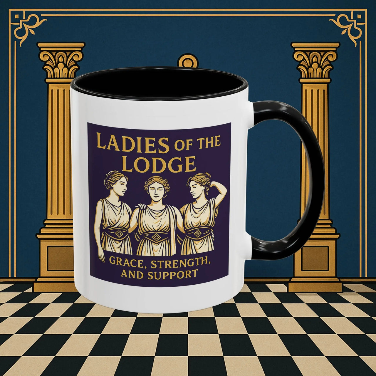 Masonic Mugs – Ladies of the Lodge: Grace, Strength & Support (Accent Coloured 11oz Mug) Printify