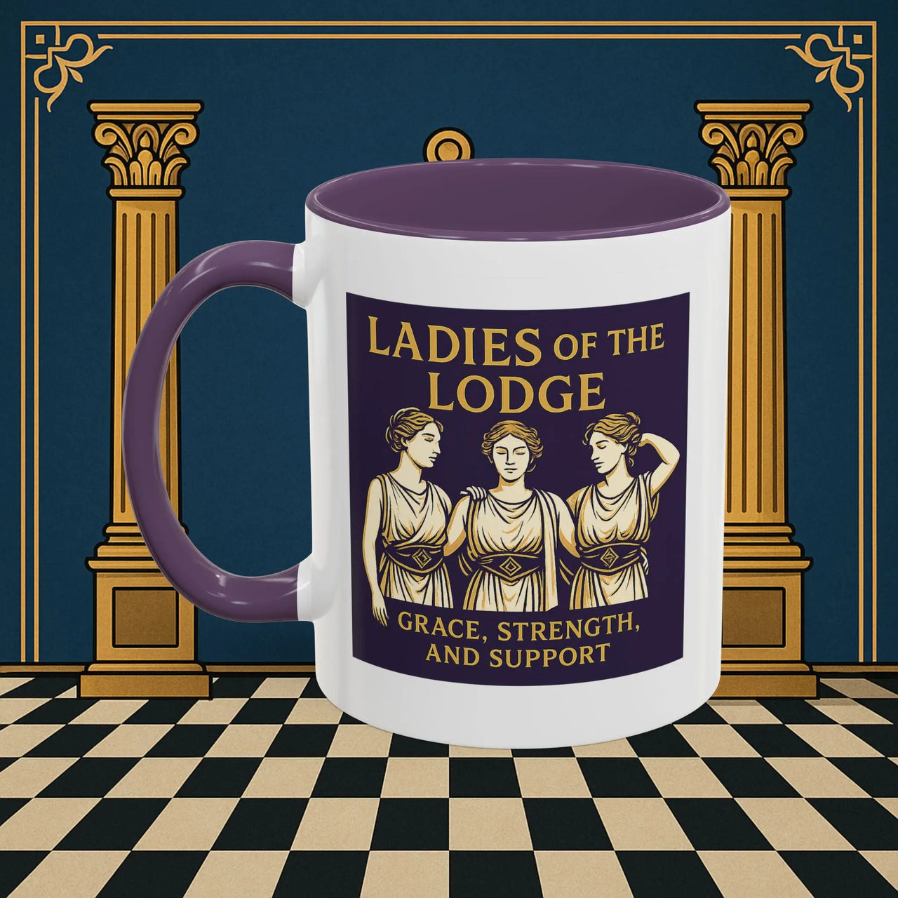 Masonic Mugs – Ladies of the Lodge: Grace, Strength & Support (Accent Coloured 11oz Mug) Printify