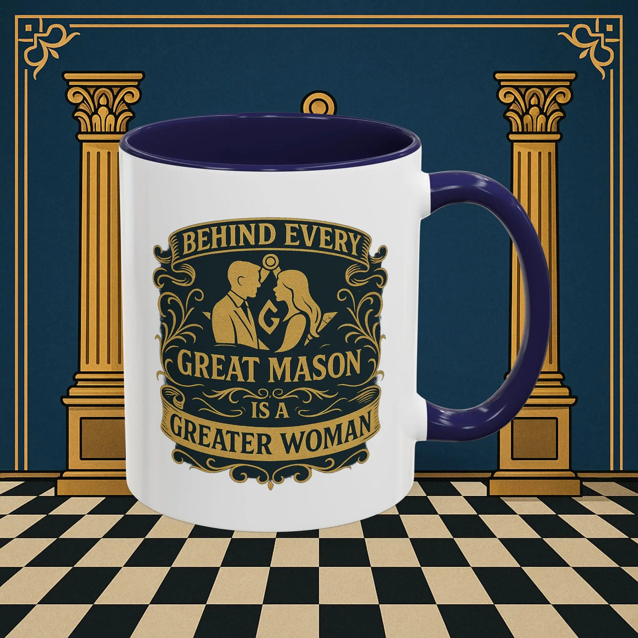 Masonic Mugs – Behind Every Great Mason (Accent Coloured 11oz Mug) Printify