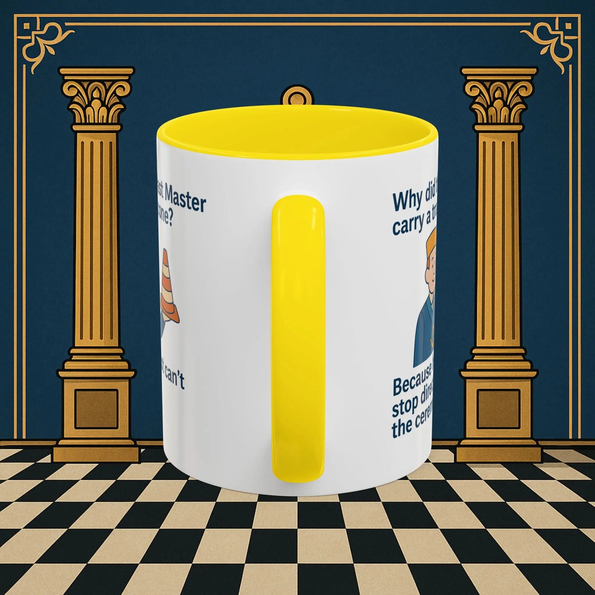 Masonic Mugs Ready to Go – Past Master with a Traffic Cone (Accent Coloured 11oz Mug) Printify