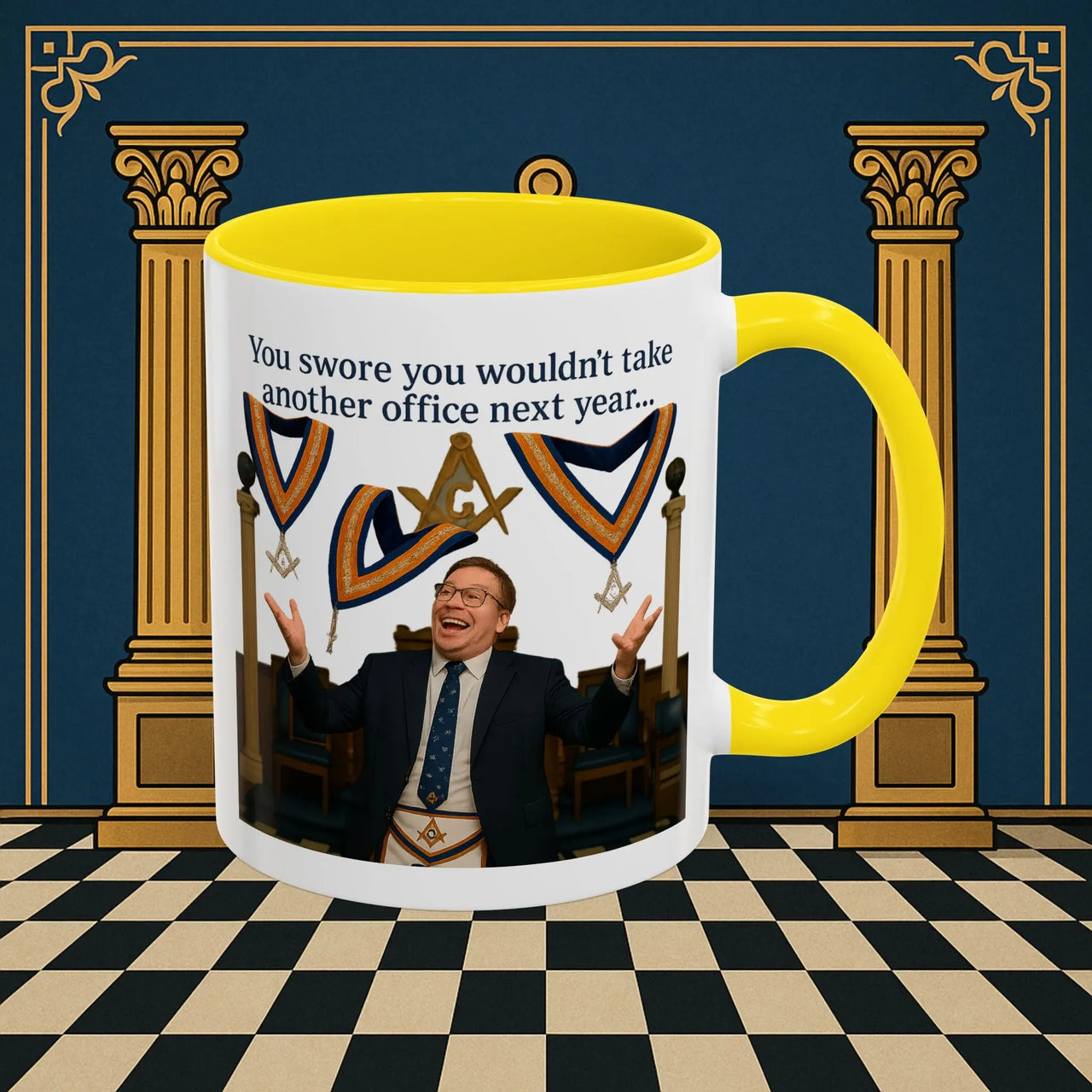Masonic Mugs Ready to Go – Another Office? Go On Then… (Accent Coloured 11oz Mug) Printify