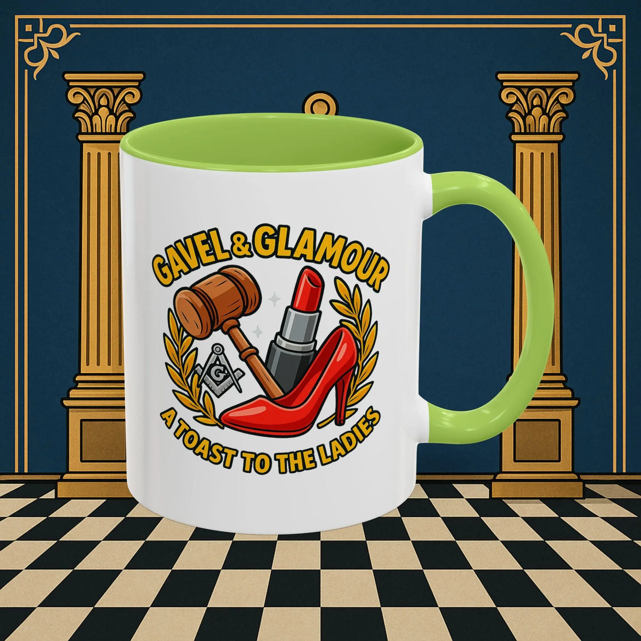 Masonic Mugs – Gavel & Glamour: A Toast to the Ladies (Accent Coloured 11oz Mug) Printify