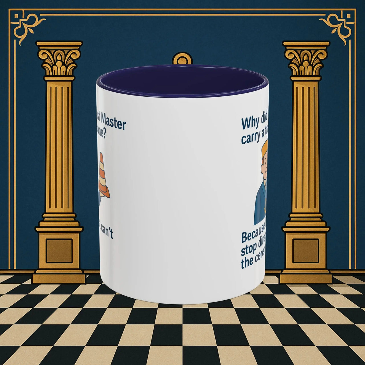 Masonic Mugs Ready to Go – Past Master with a Traffic Cone (Accent Coloured 11oz Mug) Printify