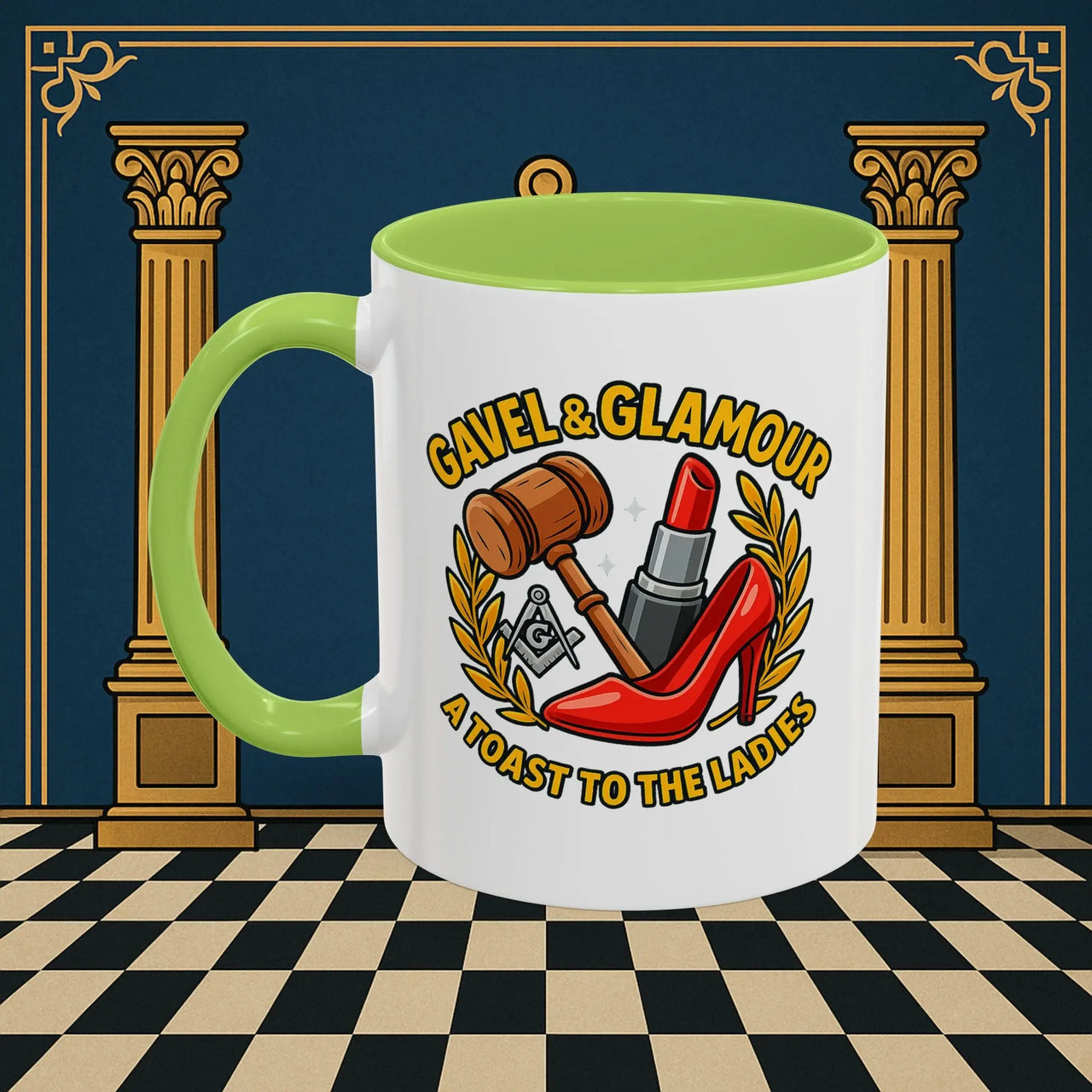Masonic Mugs – Gavel & Glamour: A Toast to the Ladies (Accent Coloured 11oz Mug) Printify