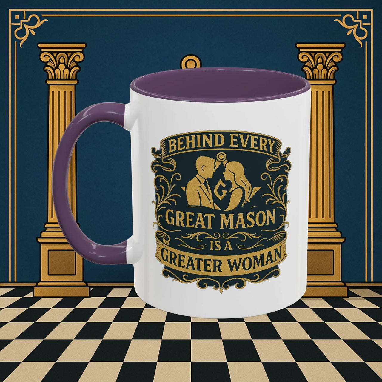 Masonic Mugs – Behind Every Great Mason (Accent Coloured 11oz Mug) Printify