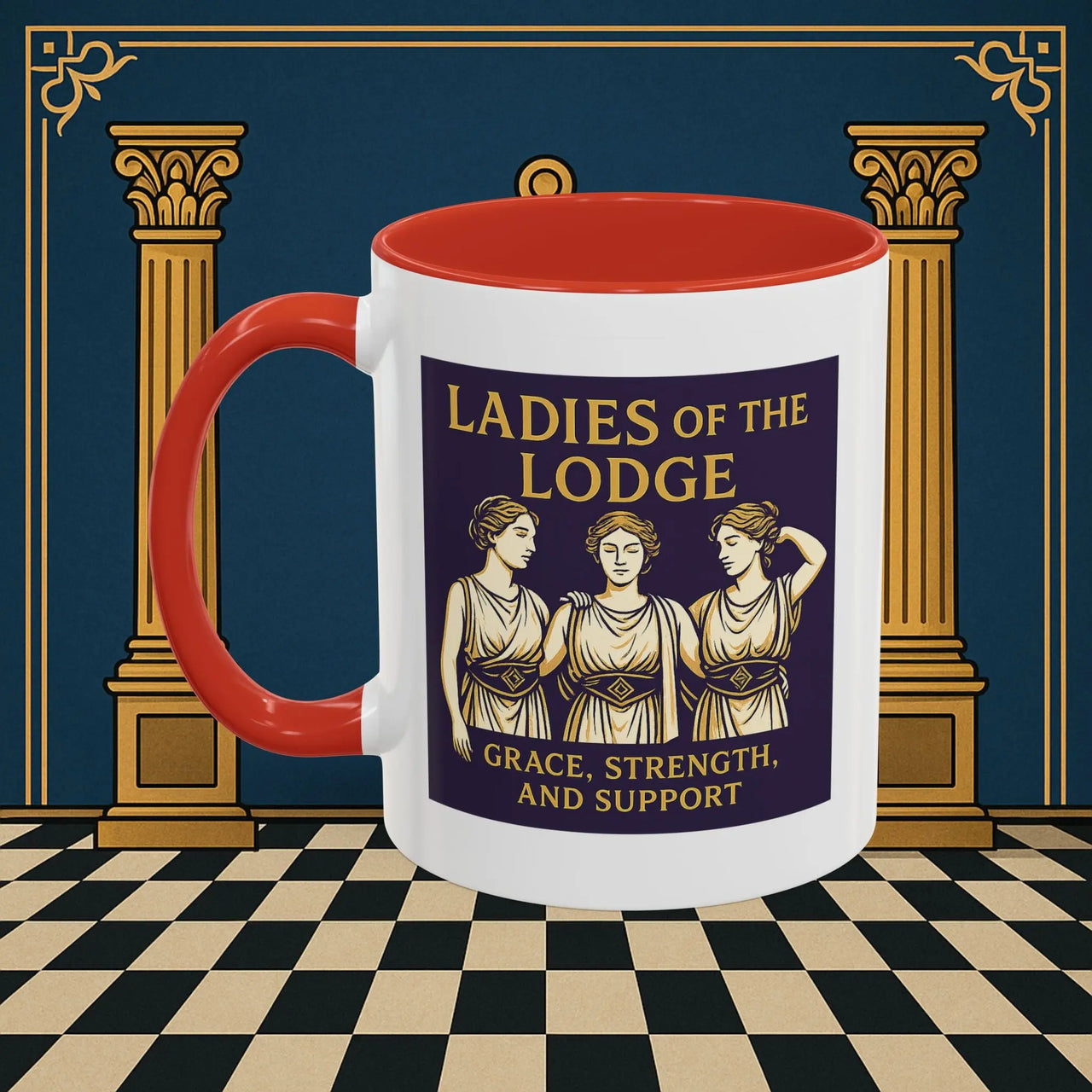 Masonic Mugs – Ladies of the Lodge: Grace, Strength & Support (Accent Coloured 11oz Mug) Printify