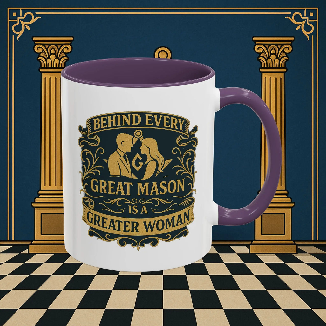 Masonic Mugs – Behind Every Great Mason (Accent Coloured 11oz Mug) Printify