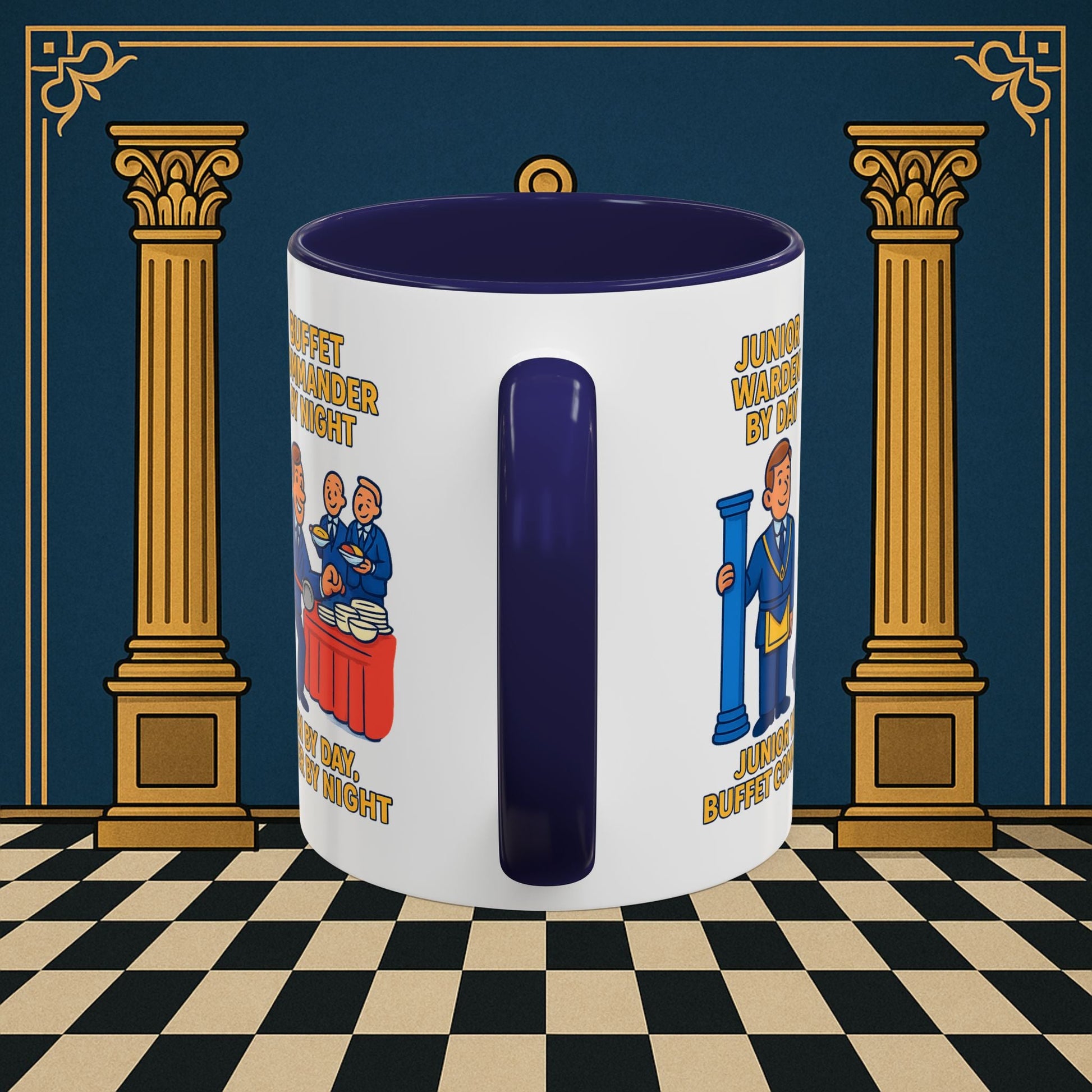 Masonic Mugs - Day/Night Professional: Dual Persona Comic Illustration, Junior Warden Printify
