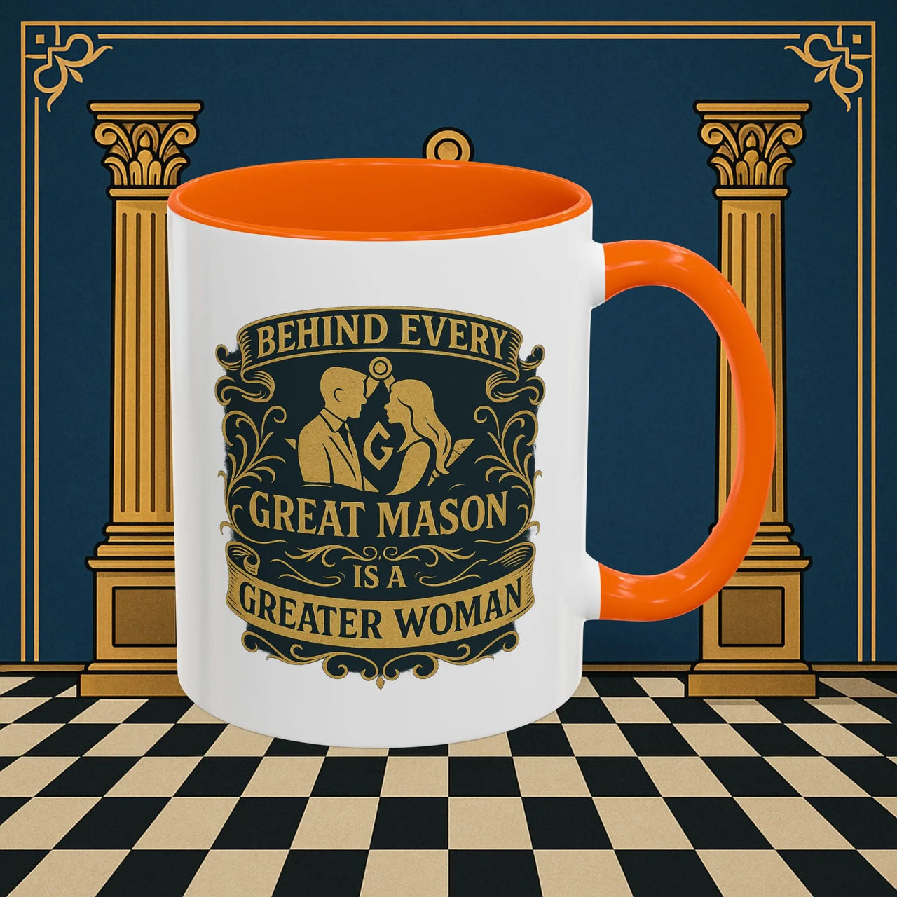 Masonic Mugs – Behind Every Great Mason (Accent Coloured 11oz Mug) Printify