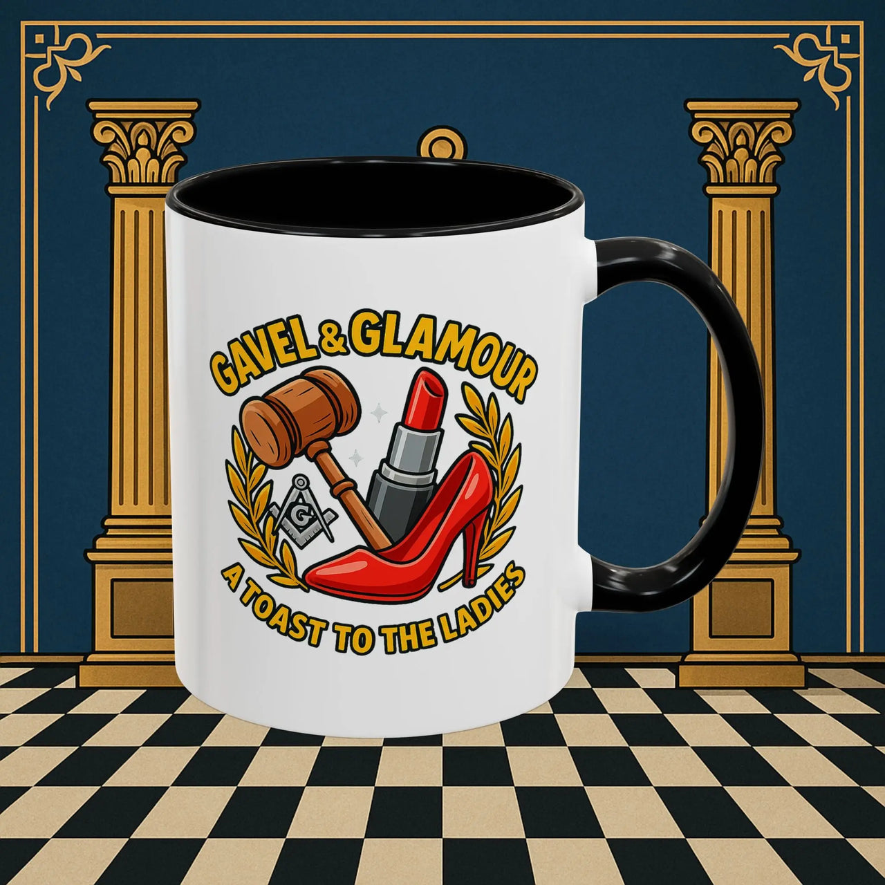 Masonic Mugs – Gavel & Glamour: A Toast to the Ladies (Accent Coloured 11oz Mug) Printify